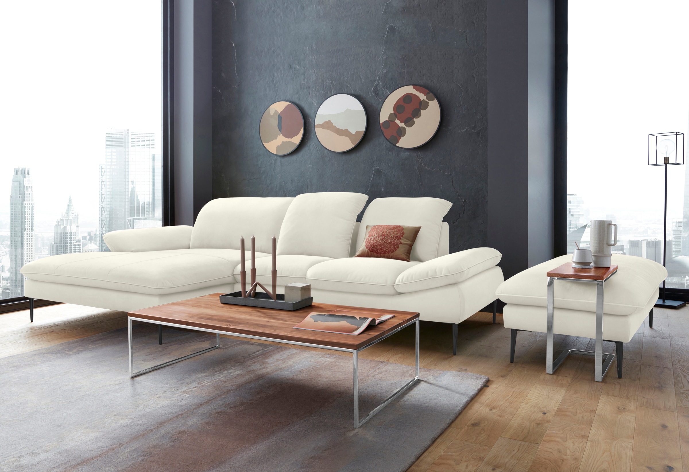 W.SCHILLIG Ecksofa »enjoy&MORE, Designsofa, elegant und bequem, L-Form«, Sitztiefenverstellung, Füße schwarz pulverbeschichtet, Breite 310 cm