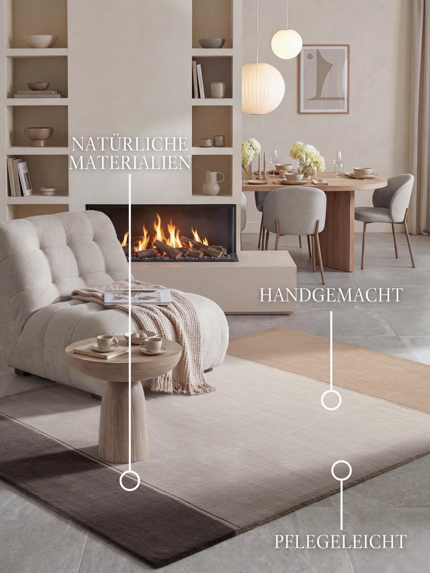 Villeroy & Boch Wollteppich »Wollteppich Quentin« rechteckig 16 mm Höhe Wolle, Natur, Handgemacht, Landhaus, Skandi, Wohnzimmer, Schlafzimmer
