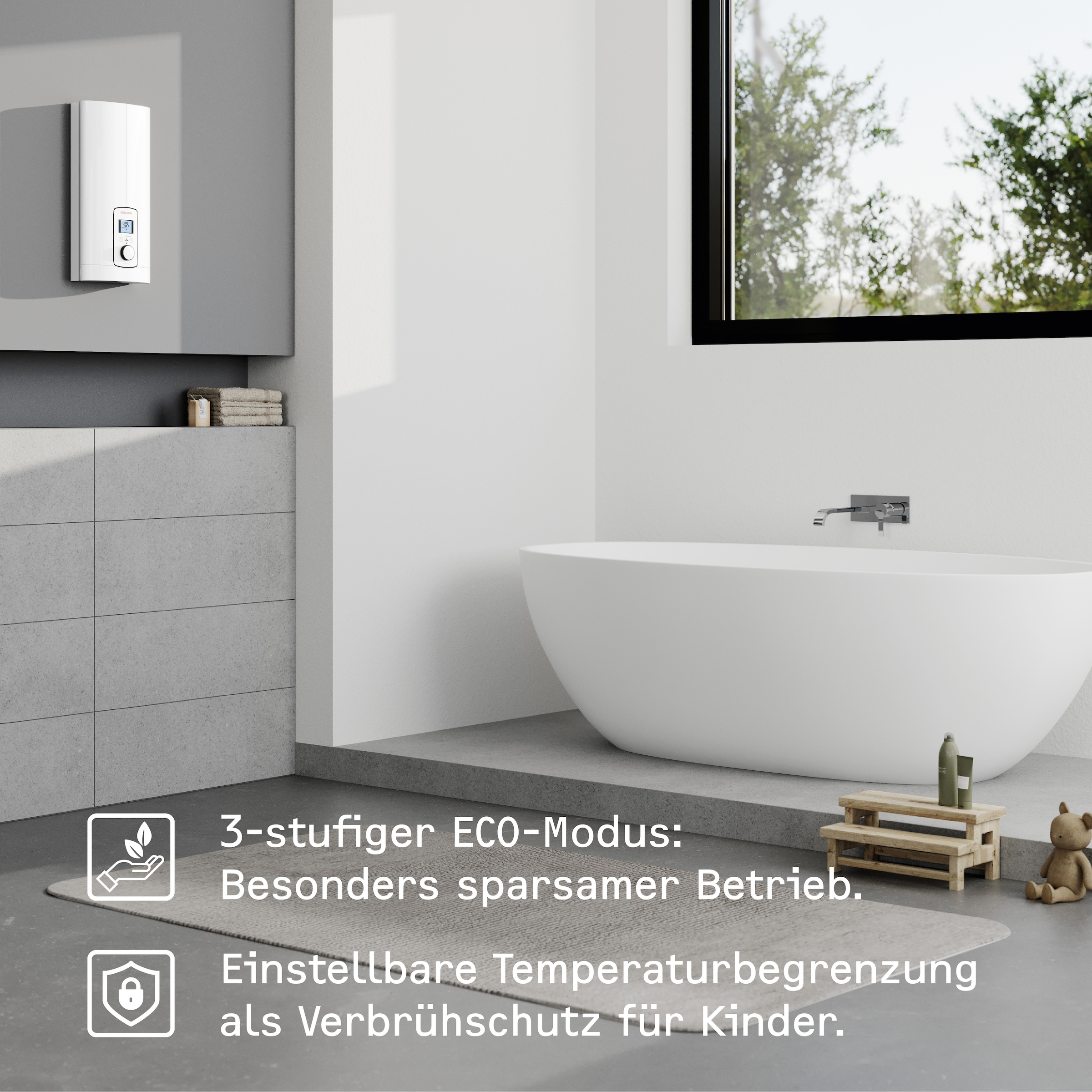 STIEBEL ELTRON Komfort-Durchlauferhitzer »DEL 27 kW Plus, gradgenaue Temperaturwahl«, 3i Technologie für konstante Warmwassertemperatur, Multifunkt.-Display