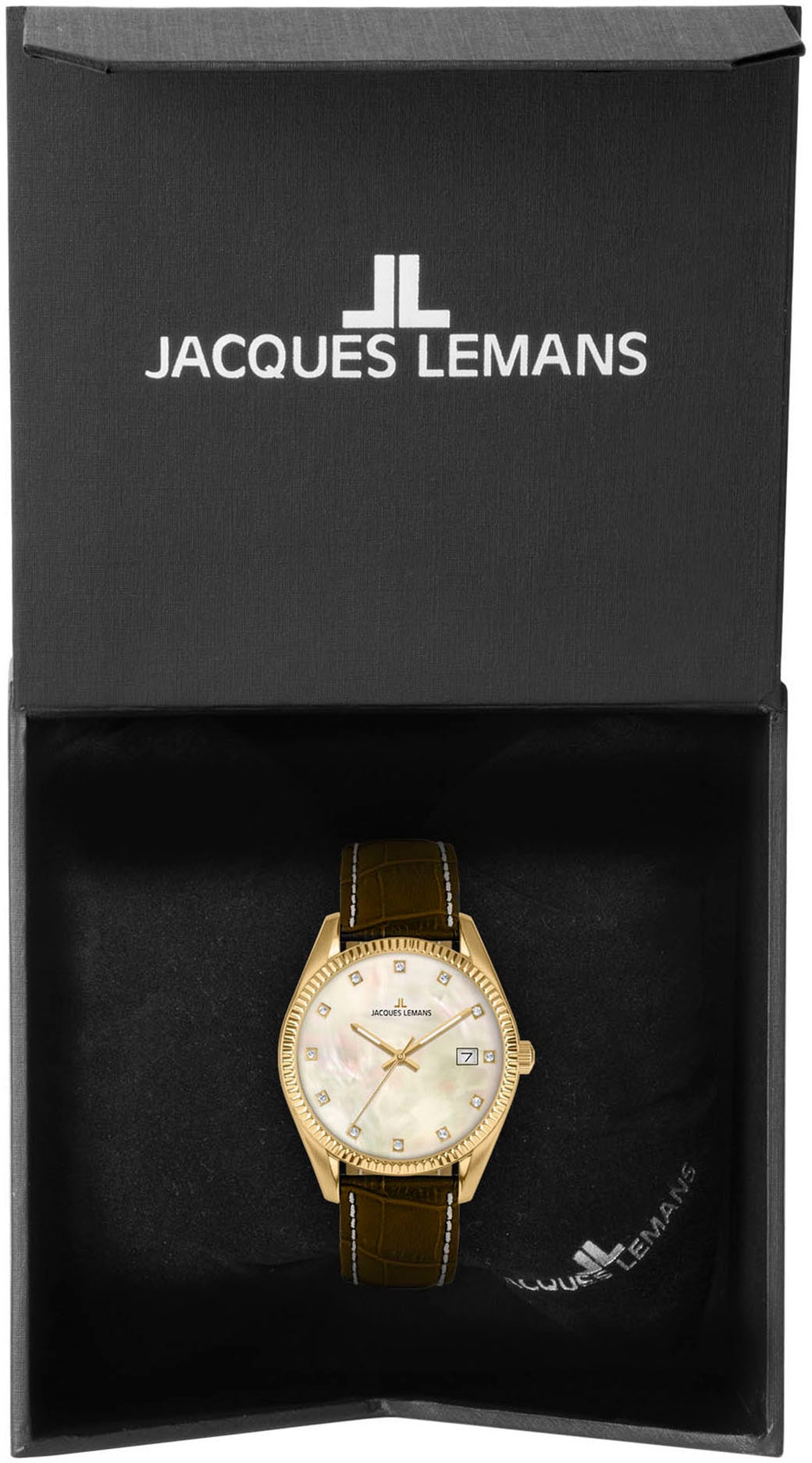 Jacques Lemans Quarzuhr, Armbanduhr, Damenuhr, analog, Datum, Lederarmband