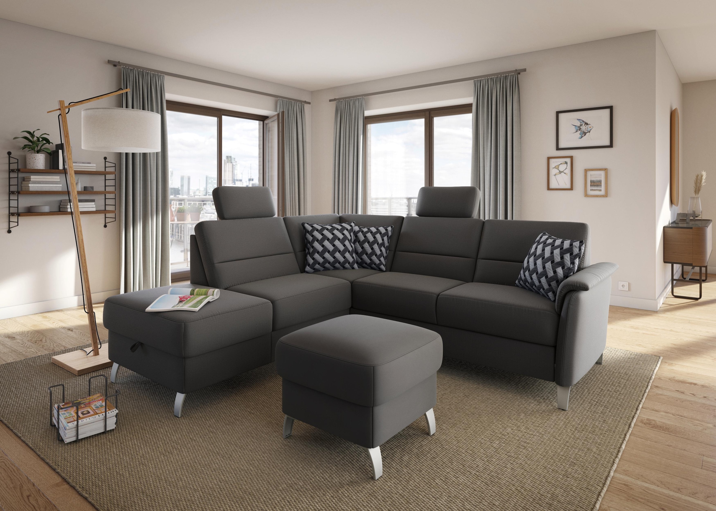 sit&more Ecksofa »Palmera L-Form«, Federkern, wahlweise mit Bettfunktion und mit/ohne Stauraum