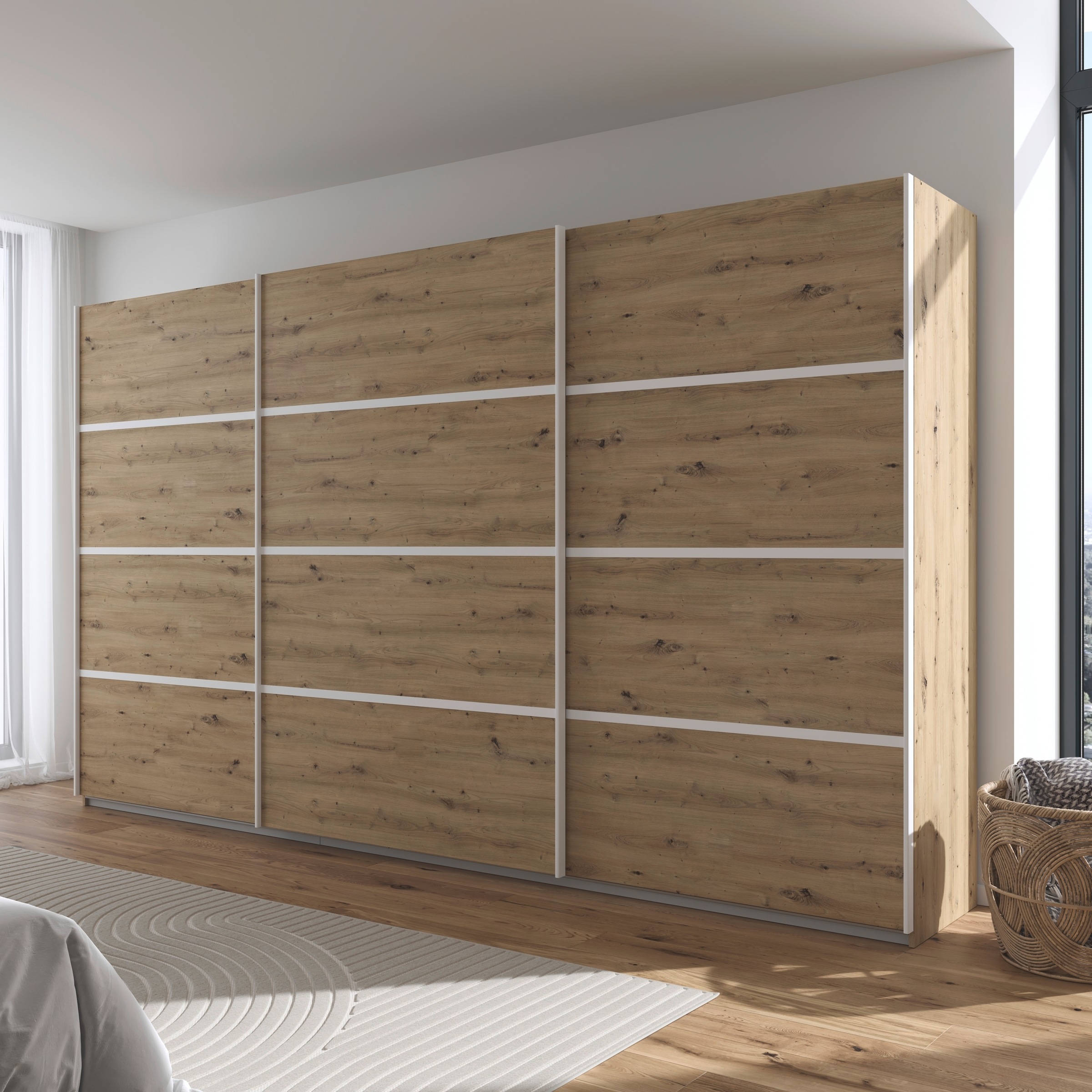 rauch Kleiderschrank »Schwebetürenschrank OTTO´s Choice Garderobe Schrank TOP ANGEBOT Avola«, (in 3 verschiedenen Ausstattungen BASIC/CLASSIC/PREMIUM), mit eleganten Zierleisten in Chrom, Schwarz oder Weiß MADE IN GERMANY