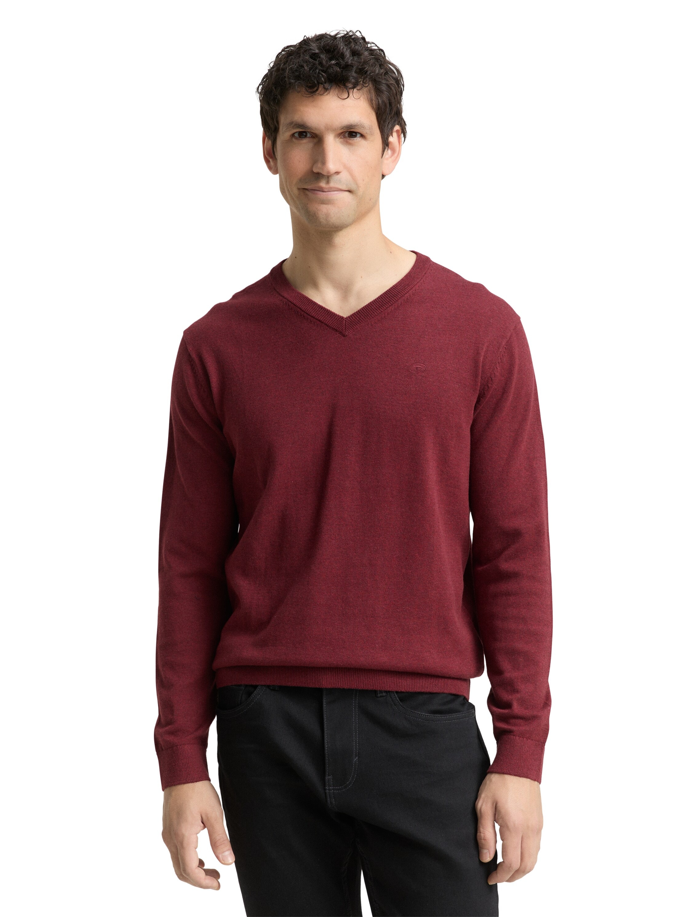 TOM TAILOR V-Ausschnitt-Pullover mit kleiner Logo-Stickerei