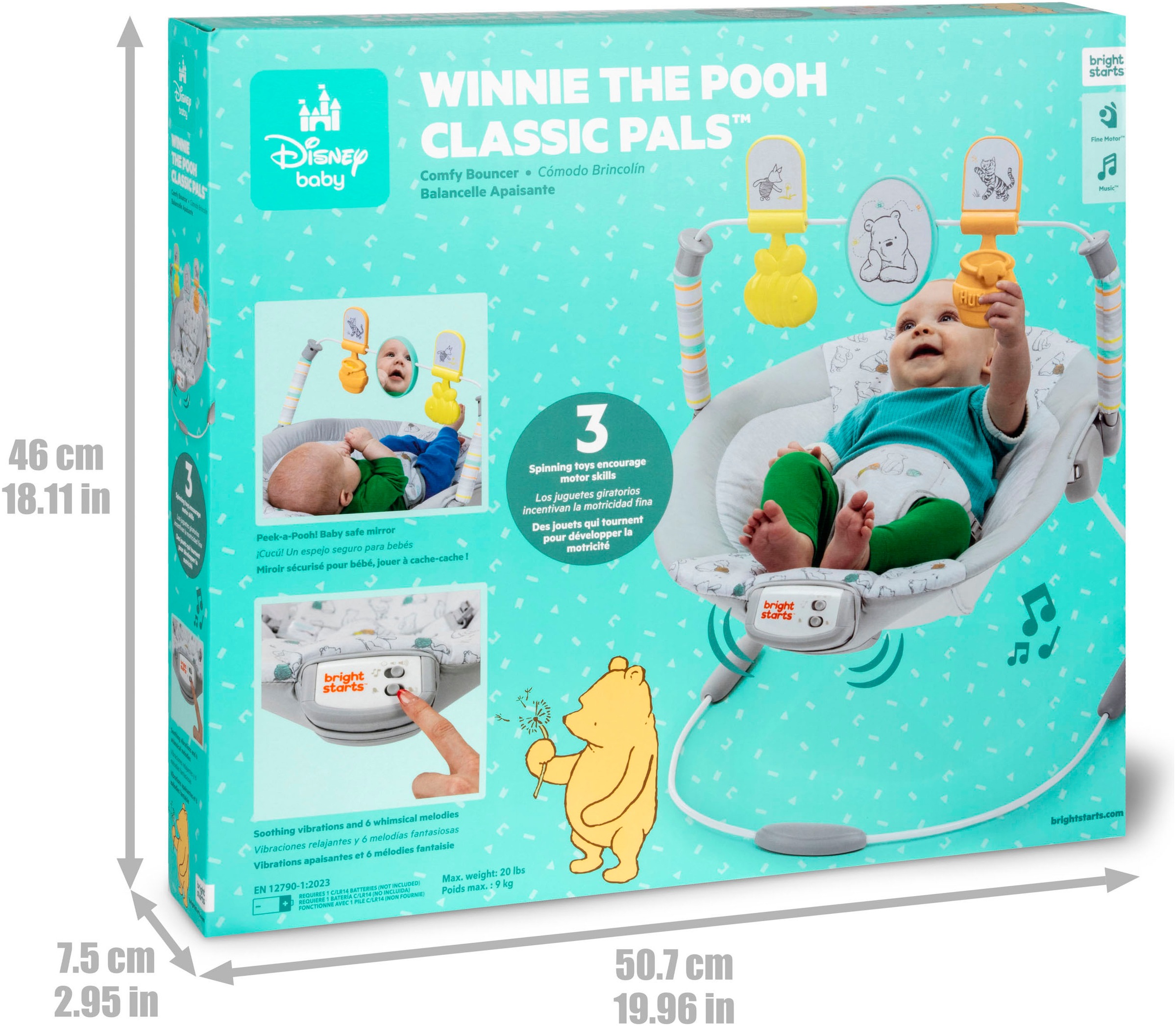 Bright Starts Babywippe »Disney Winnie the Pooh Classic Pals Vibrating Bouncer«, bis 9 kg, mit Sound-Effekt