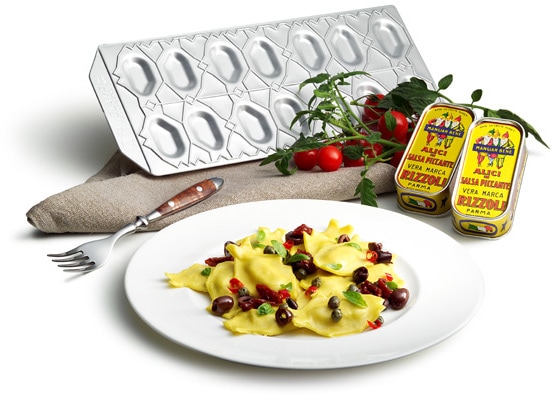 imperia Ravioliform für 14 "Ravioli Pesciolini", inkl. Teigrolle, Aluminium