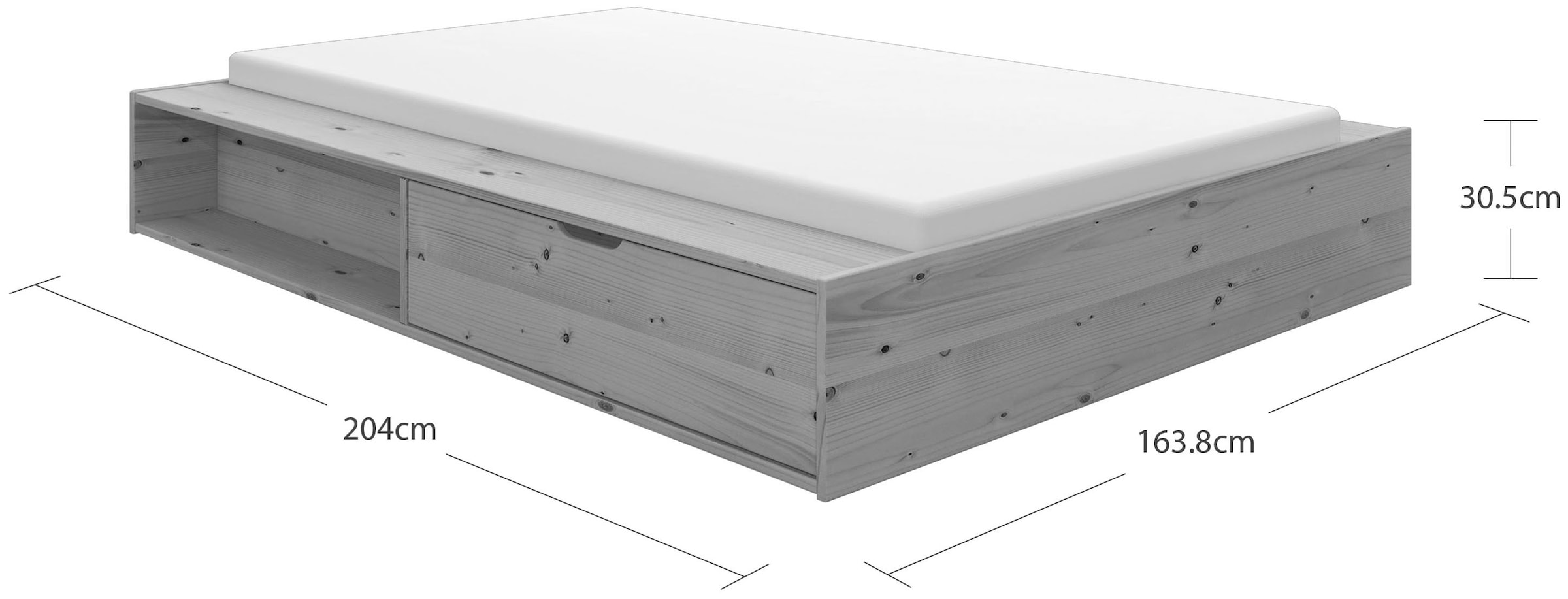 Home affaire Stauraumbett »Erno, Massivholzbett, Futonbett, 275KG belastbar«, (Breite/ Belastbarkeit: 120cm/275 KG, 180cm/275 KG), mit Lattenrost, Massivholz, FSC® zertifiziert, viel Stauraum + Ablagen