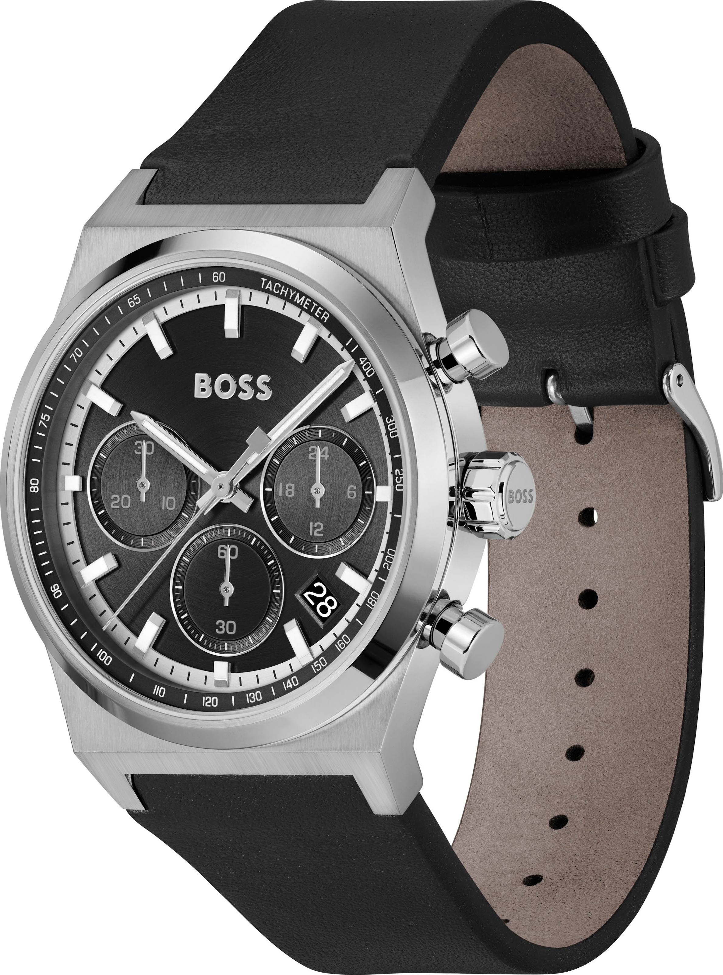 BOSS Chronograph »CANDOR CHRONO«, Quarzuhr, Armbanduhr, Herrenuhr, Lederarmband, analog, Tag