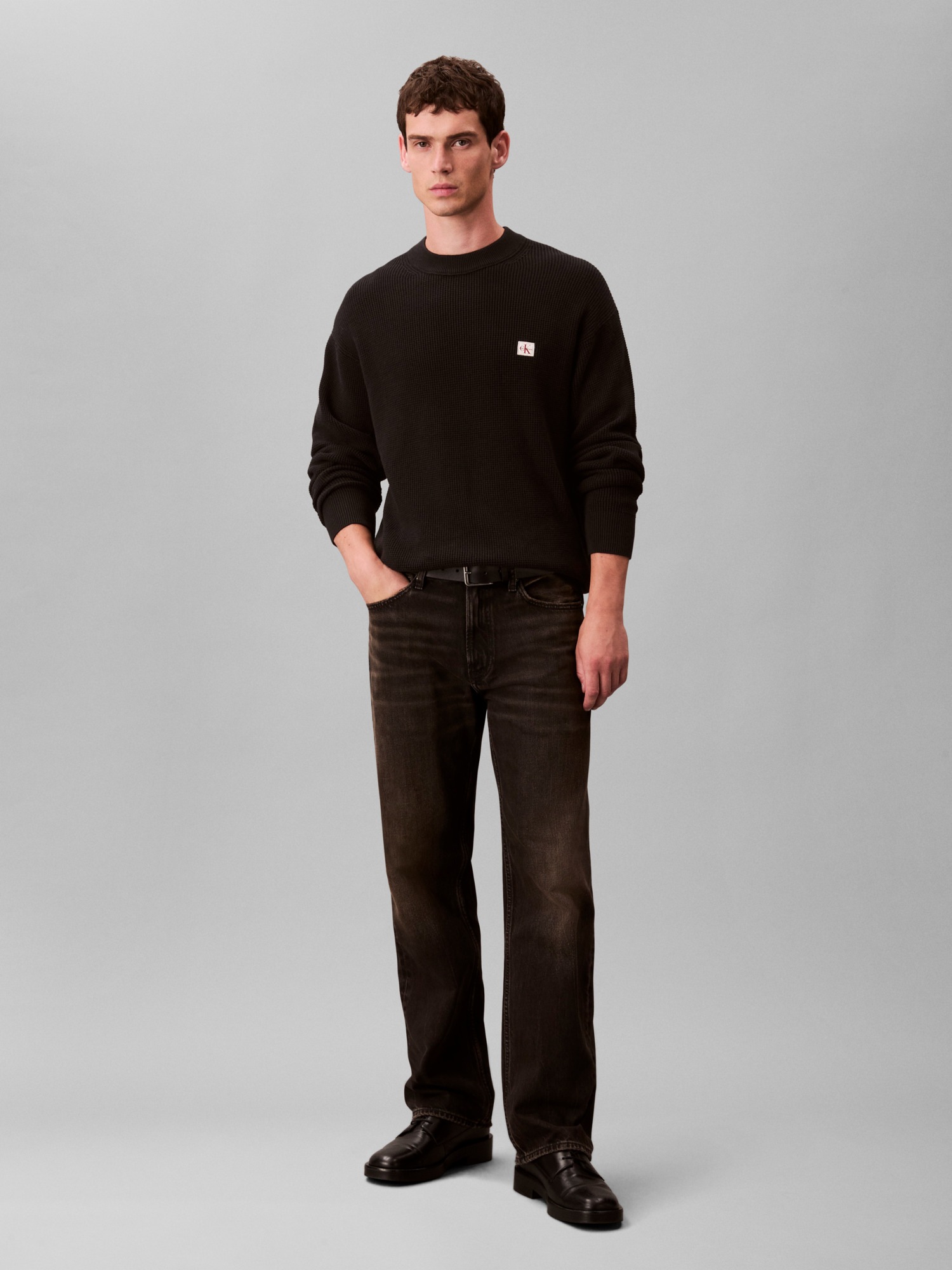 Calvin Klein Jeans Rundhalspullover »LS EZ COTTON WAFFLE CRWNK SWTR 9«, Rundhalsausschnitt, regular fit