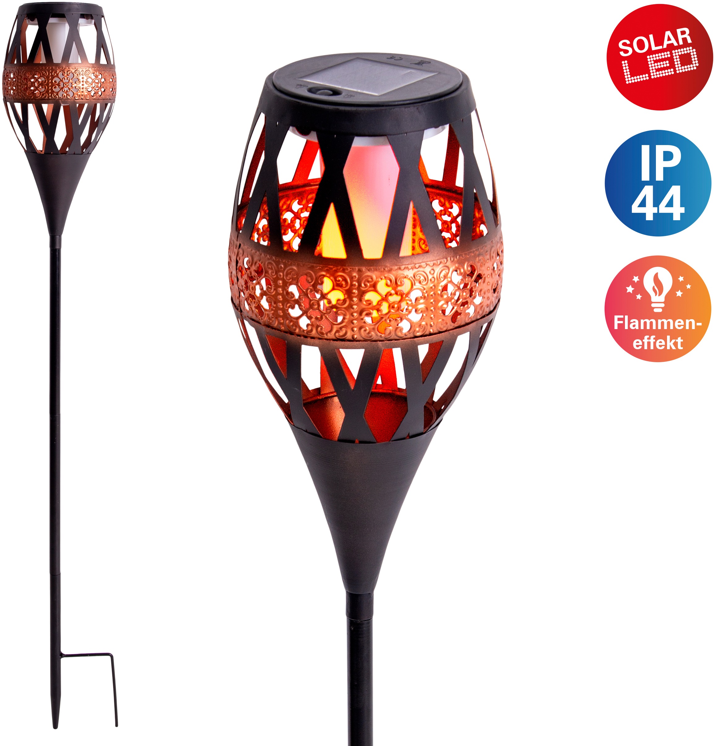 näve LED Gartenfackel »Flame Light«, 1 flammig, LED Solar Deko,incl. 24x LED´s 0,05W,Farbe: rost / schwarz