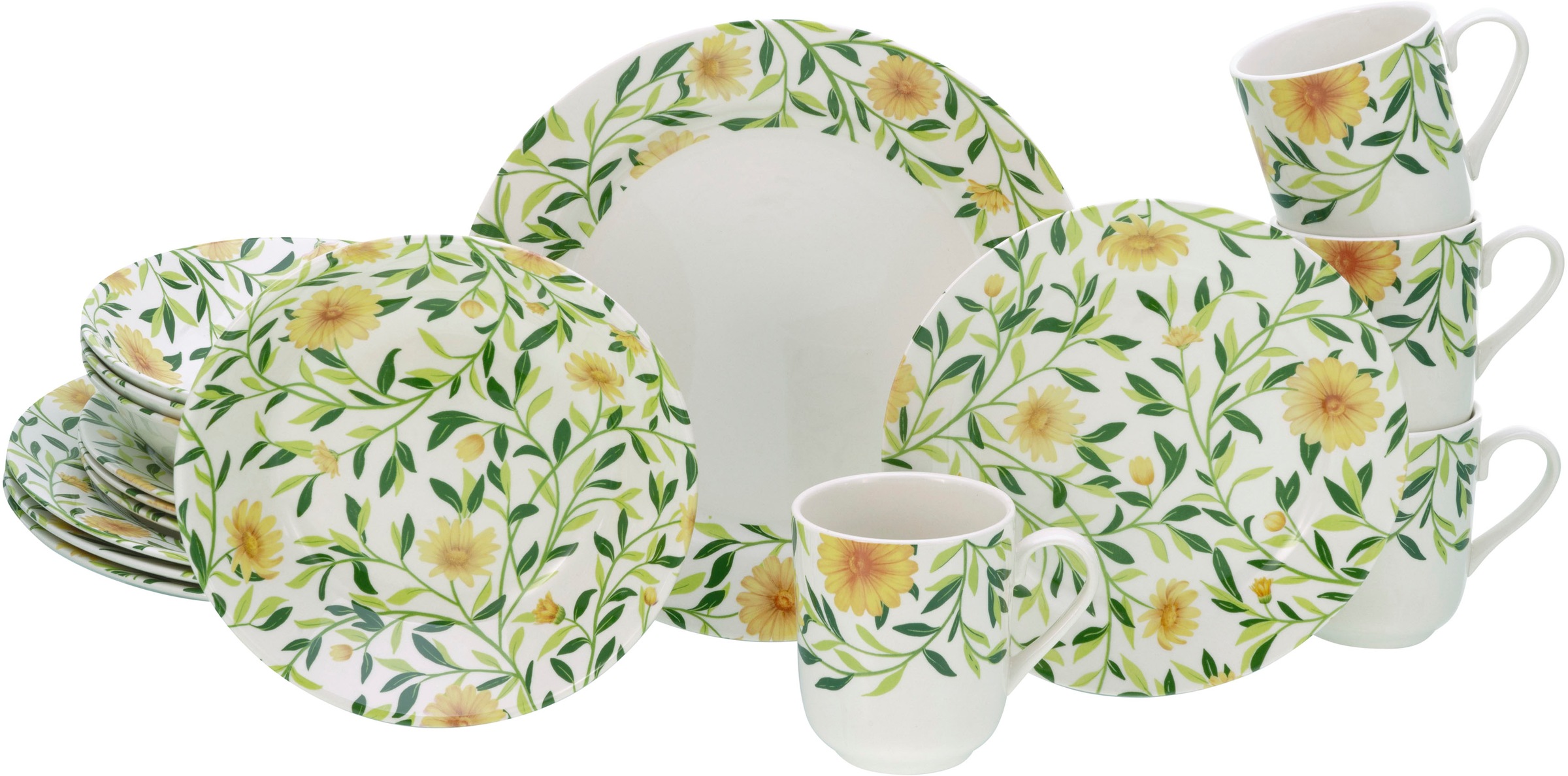 CreaTable Kombiservice »Amarilla, Kombi-Service 16-tlg« Blumendekor, Blätte günstig online kaufen