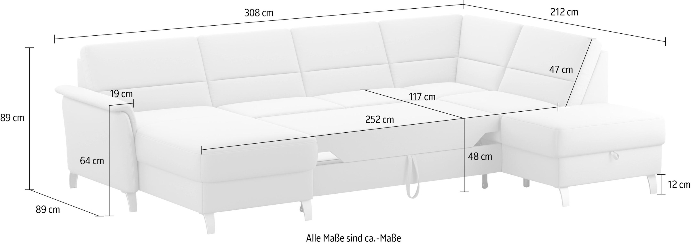sit&more Wohnlandschaft »Palmera U-Form«, Federkern, wahlweise mit Bettfunktion und mit/ohne Stauraum