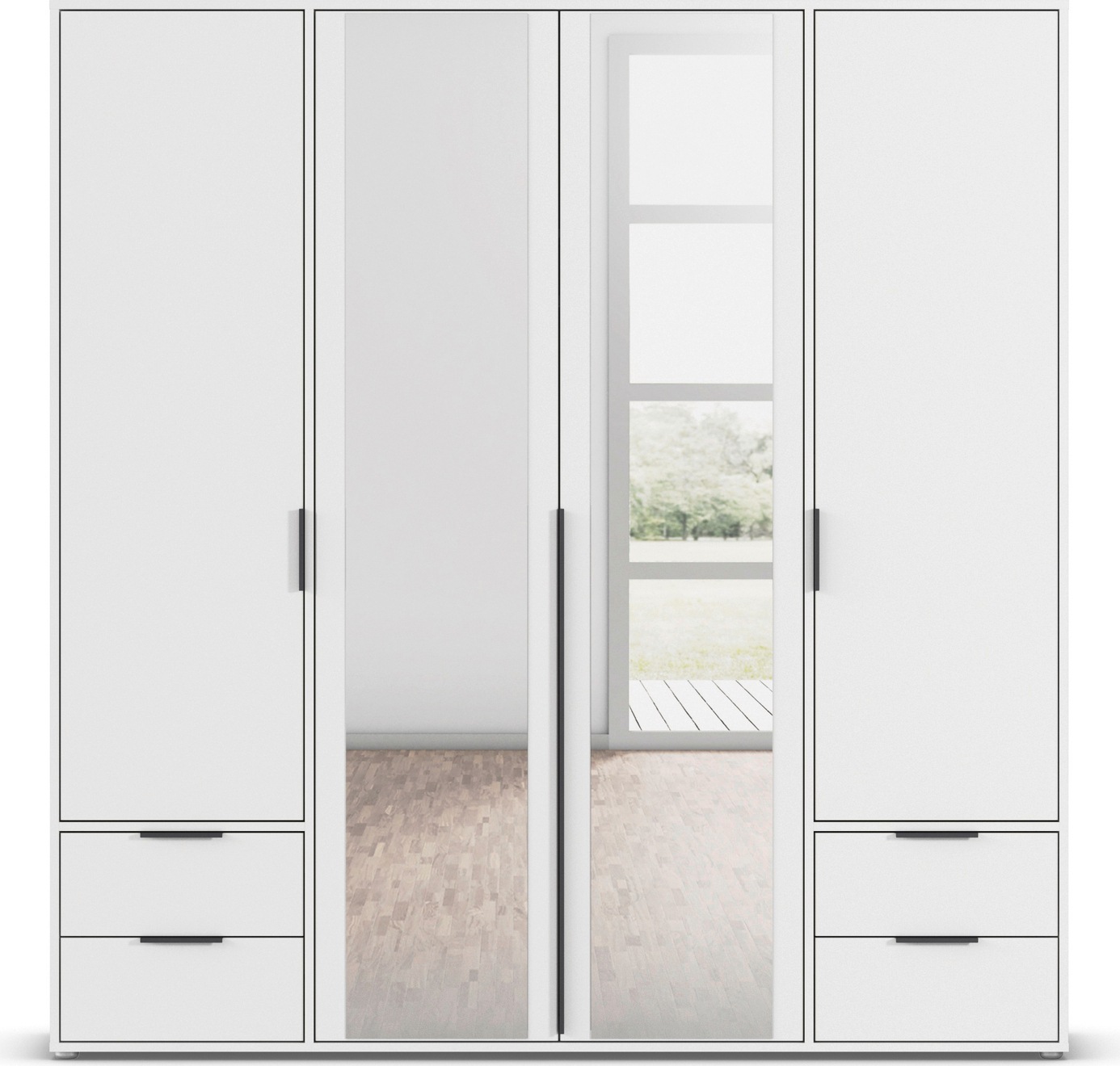 rauch Drehtürenschrank »Kleiderschrank Schrank Garderobe Wäscheschrank NAGATA mit Spiegel«, (in 3 verschiedenen Ausstattungen BASIC/CLASSIC/PREMIUM), und Schubladen sowie Stangengriffen TOPSELLER MADE IN GERMANY