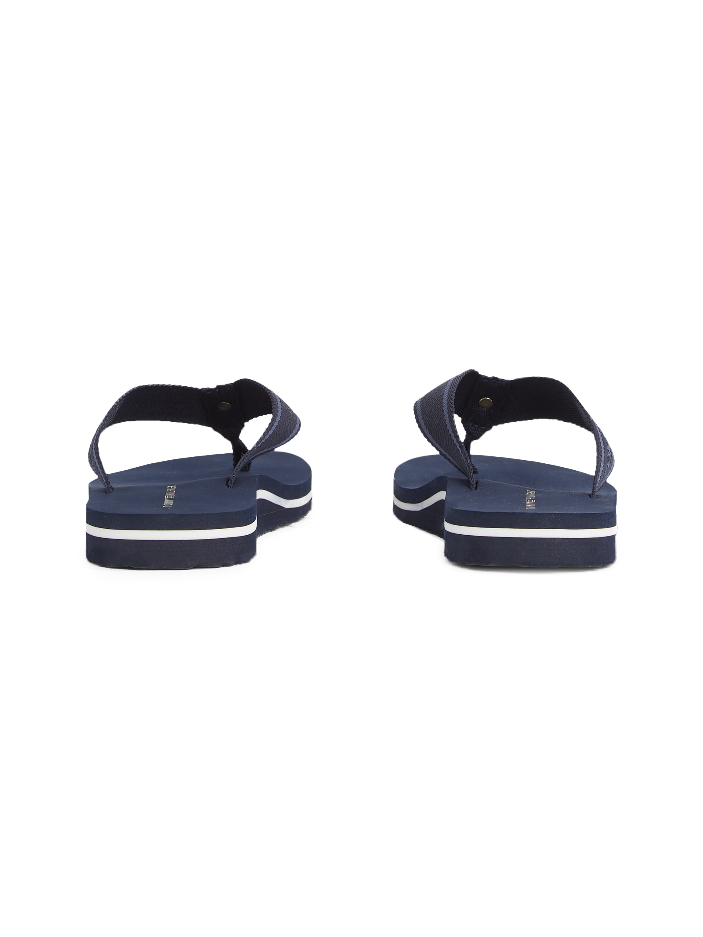 Tommy Hilfiger Zehentrenner »HILFIGER WEBBING BEACH SANDAL«, Sommerschuh, Flats, Bequemschuh, Dianette mit zweifarbiger Sohle