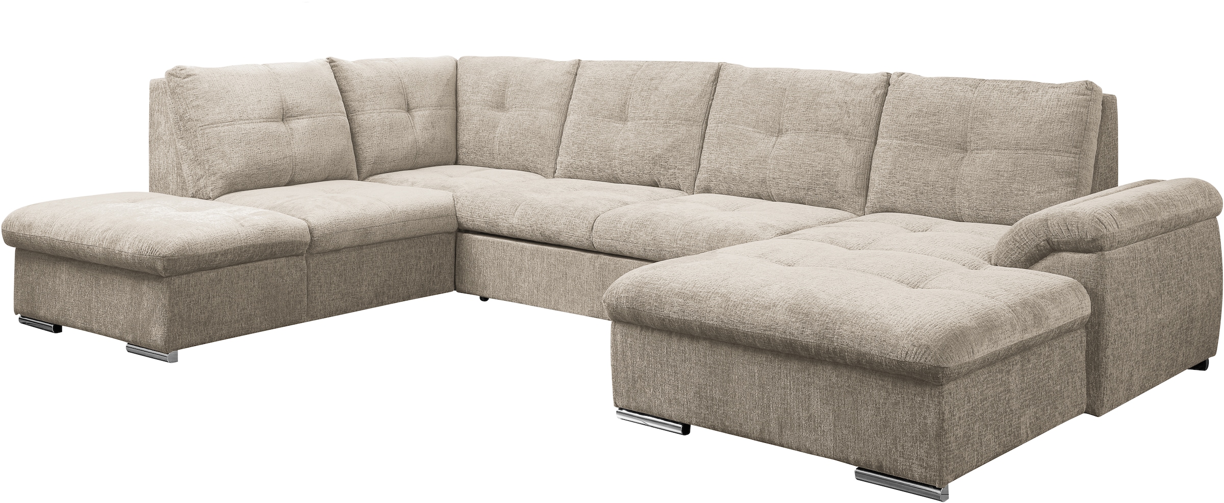 WERK2 Wohnlandschaft »Arena, B/T: 339/220 cm breit, moderner, einladender Sitzkomfort« mit Schlaffunktion und Bettkasten, U-Form