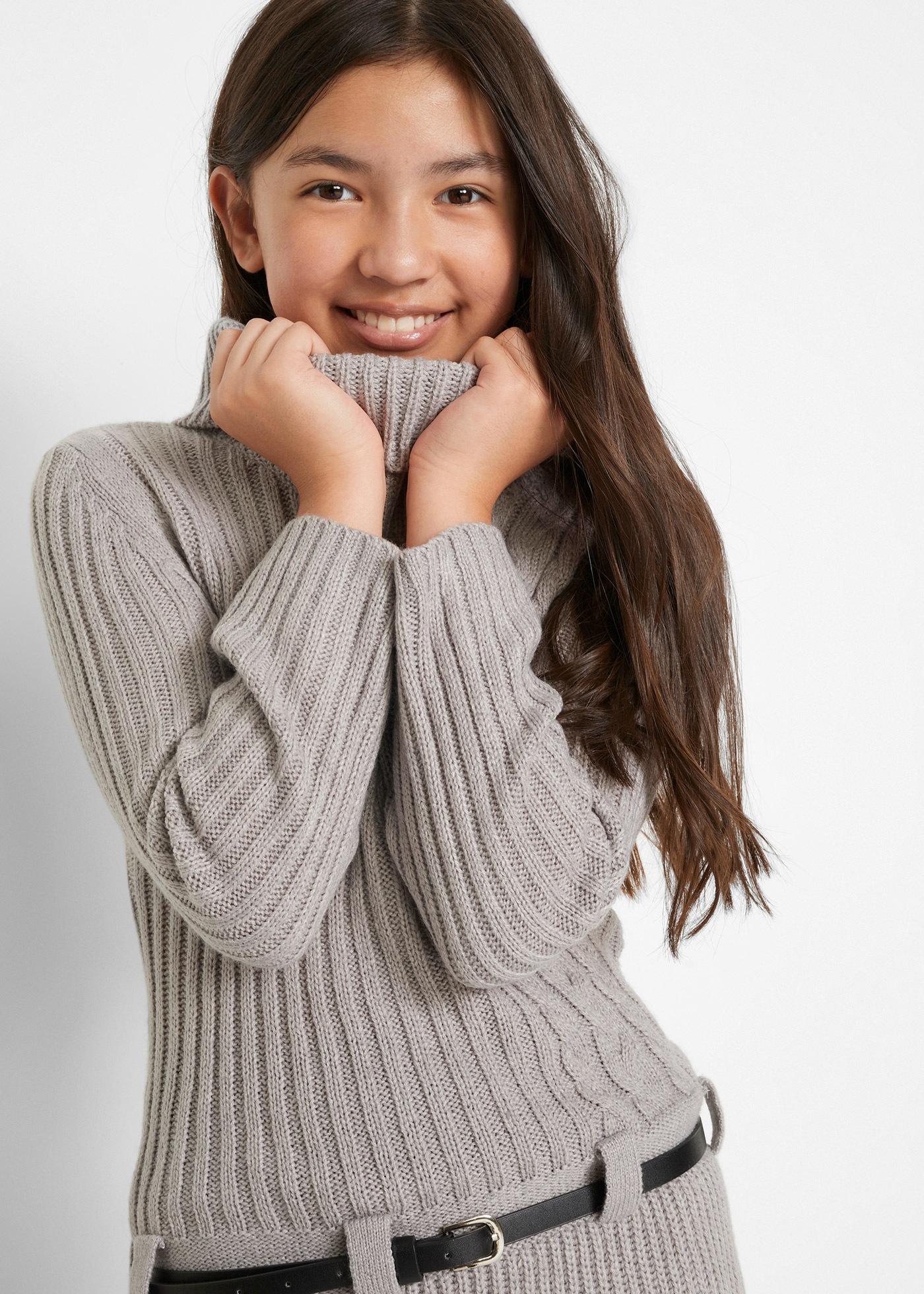 bonprix 2-in-1-Kleid Set, 2,  für Alltag, Grobstrick, mit seitlich versetztem Zopfmuster