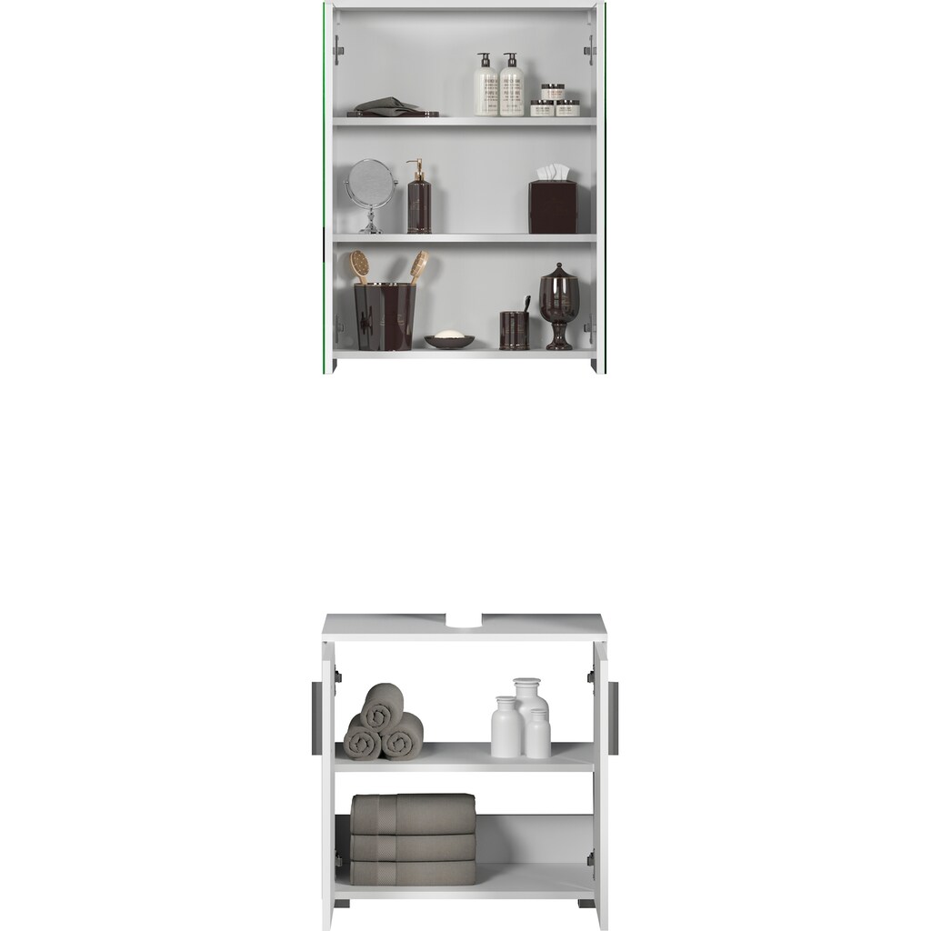 welltime Badezimmer-Set »Prag«, (Set, 2 St.), Waschbeckenunterschrank & Spiegelschrank
