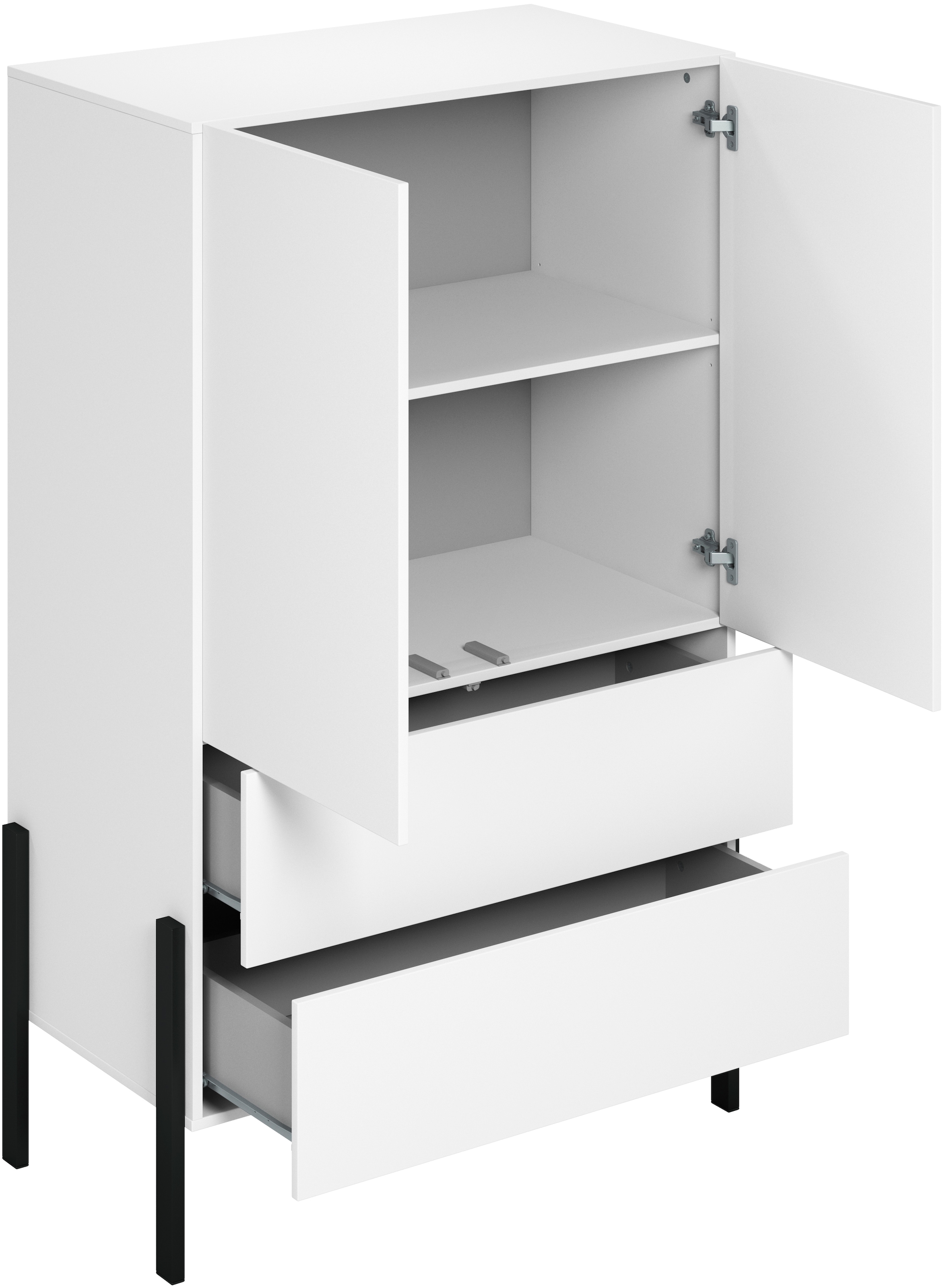 INOSIGN Wäscheschrank »Jukon, moderner griffloser Kleiderschrank, Metallfüsse, Made in Europe«, (90x150x50, ideal für kleine Räume oder Nischen), Mehrzweckschrank,2 Schubladen, 2 Türen, FSC-zertifiziert