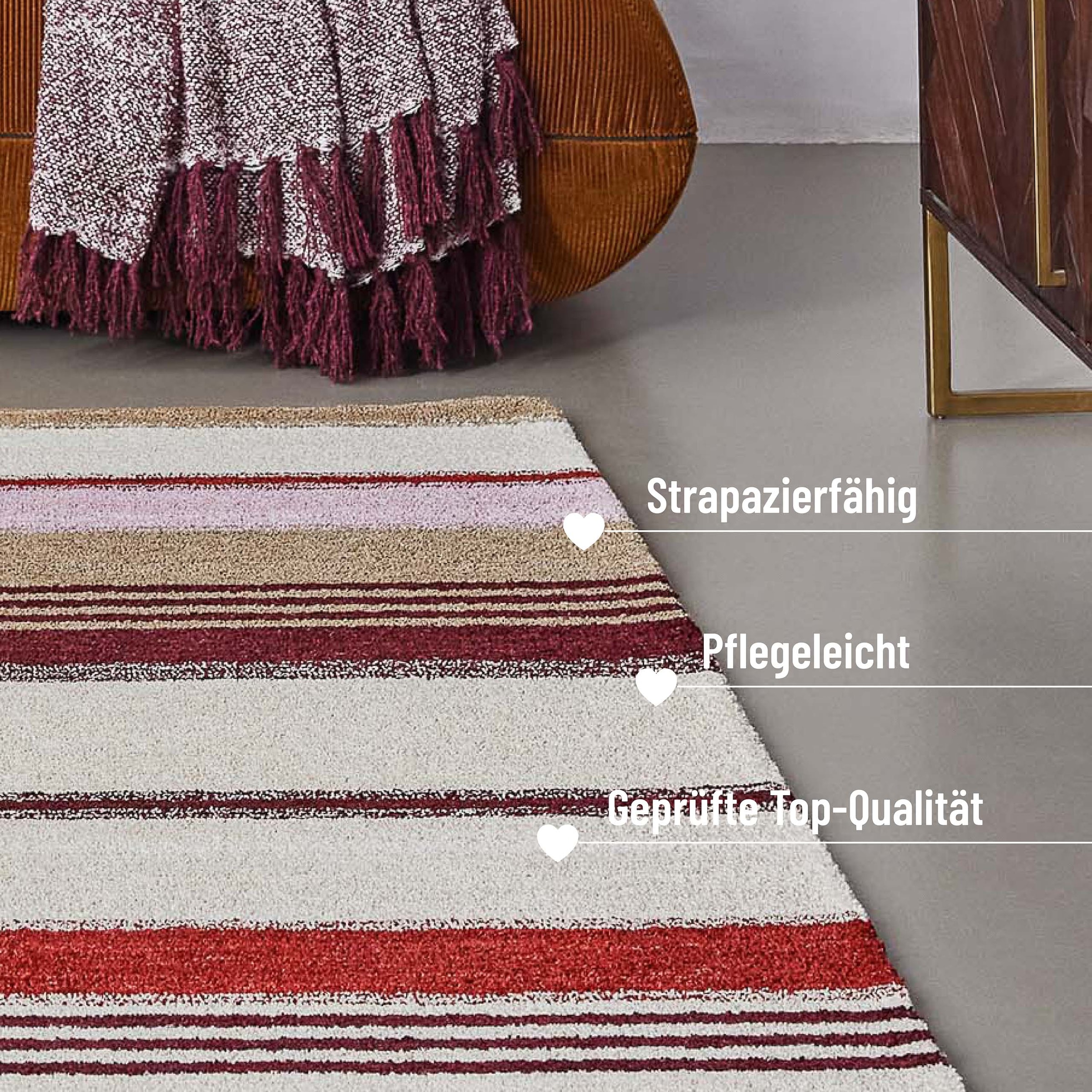 Wecon home Teppich »Petrol«, rechteckig, 7 mm Höhe, handgefertigt, pflegeleicht, gestreift, Wohnzimmer, Schlafzimmer