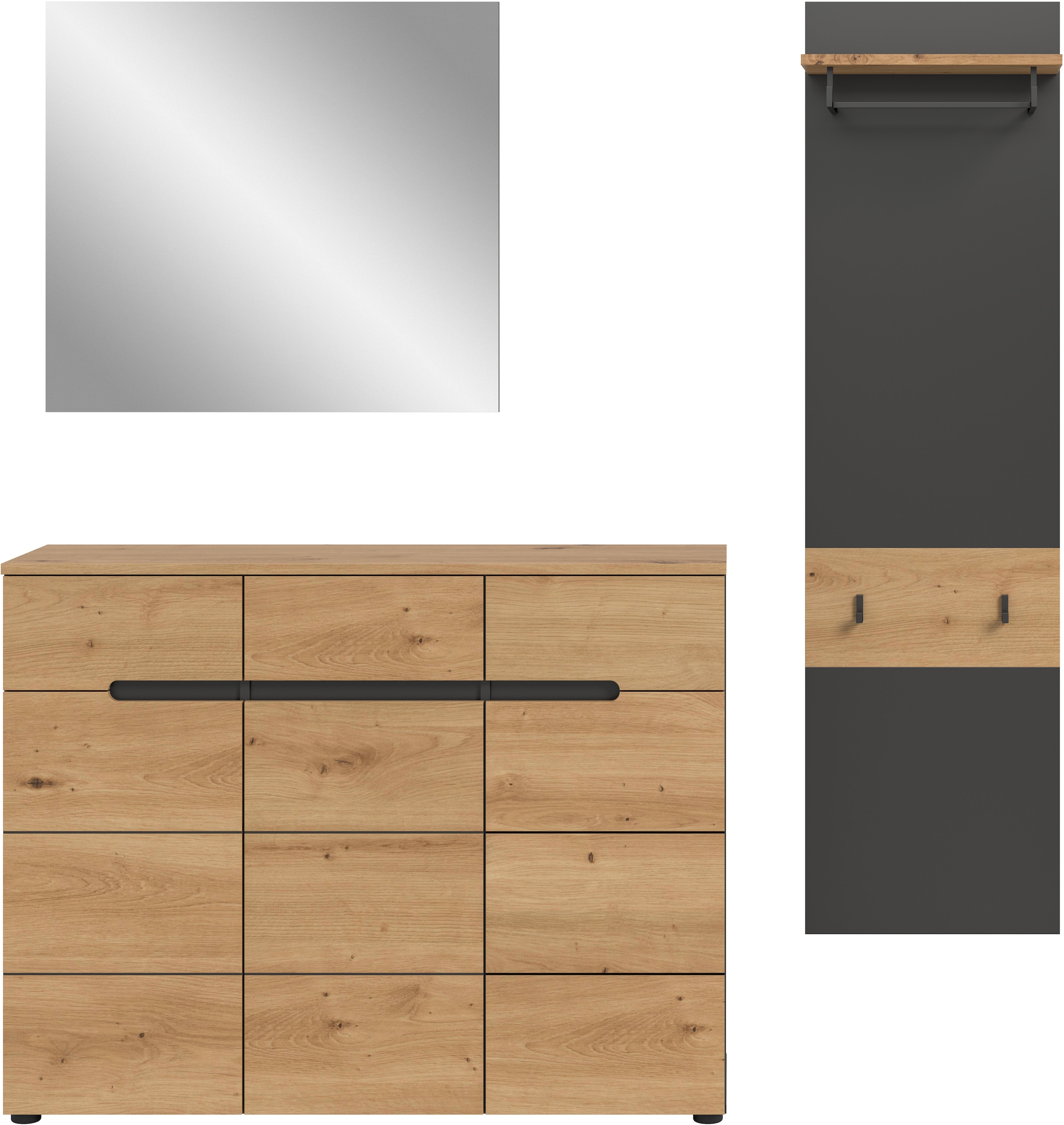 INOSIGN Garderoben-Set, (Set, 3 St., bestehend aus: Kommode, Spiegel und Garderobenpaneel), Garderobenkombination, Kombination, Set, Flurgarderobe, Diele