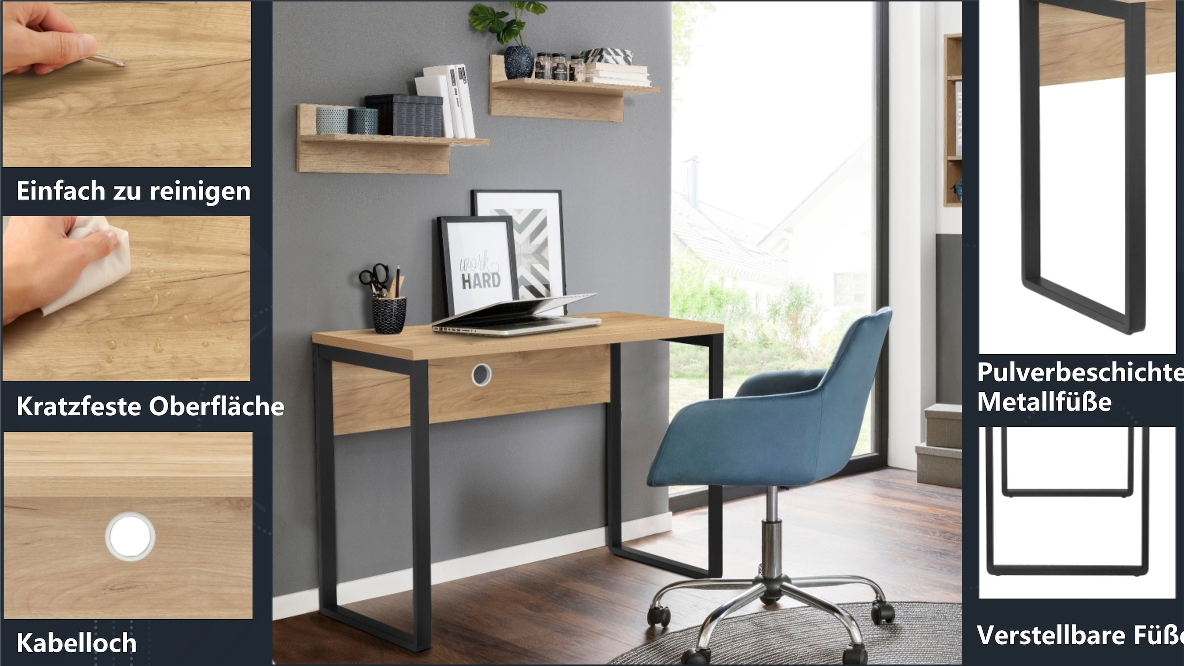 Places of Style Schreibtisch »Moid«, Computertisch, Kabeldurchlass, Metallkufen, Breite 100 cm