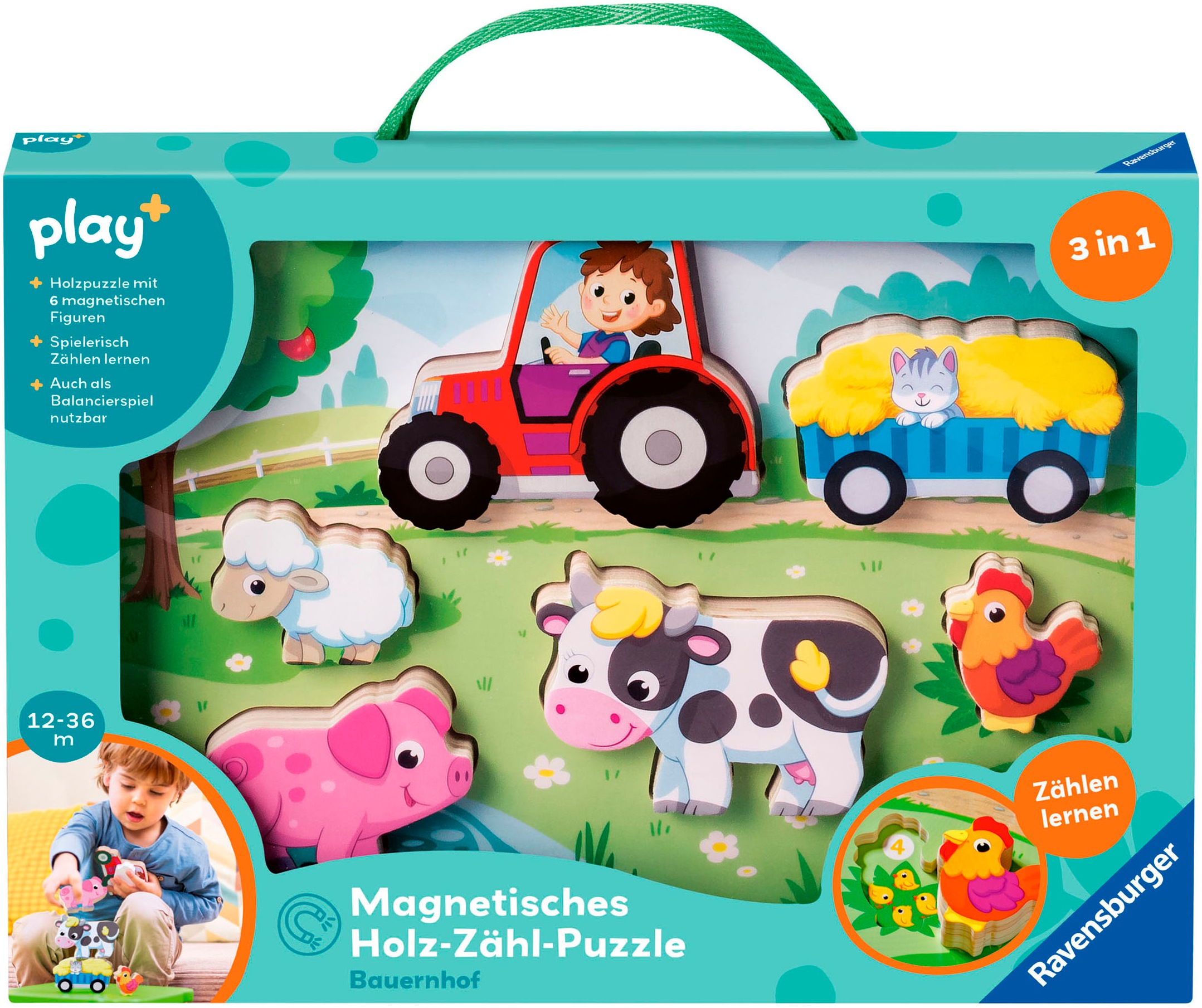 RAVENSBURGER Puzzle »Play+ Magnetisches Holz-Zähl-Puzzl Bauernhof« bunt