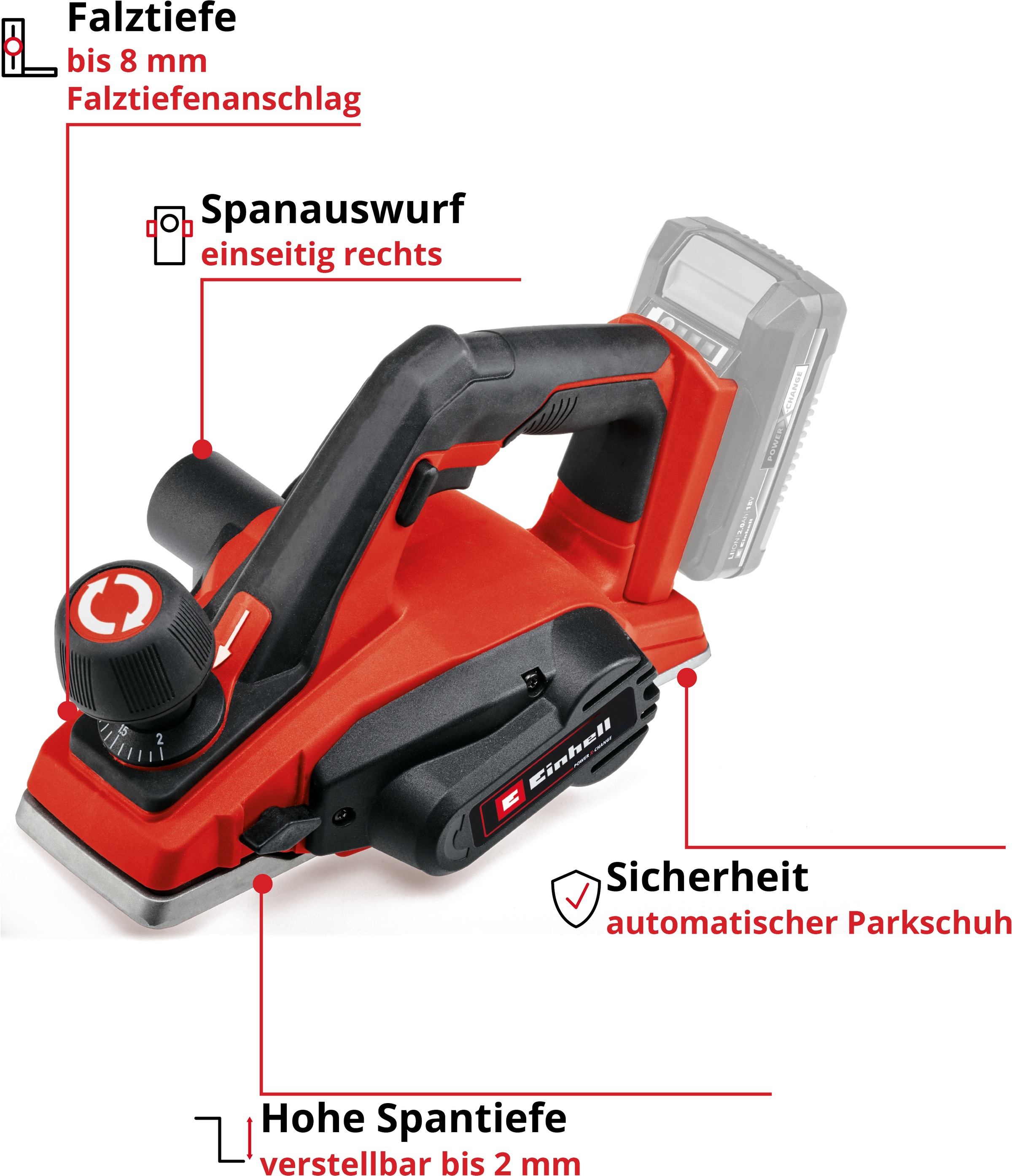 Einhell Akku-Elektrohobel »TE-PL 18/82 Li - Solo«, ohne Akku und Ladegerät