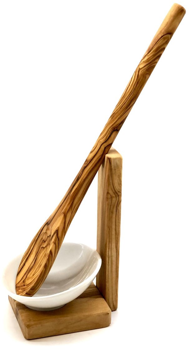 Olivenholz-erleben Kochlöffelhalter »inkl. Kochlöffel und Porzellanschale, aus Olivenholz« Mediterraner Look, inklusive Porzellanschale, plastikfrei