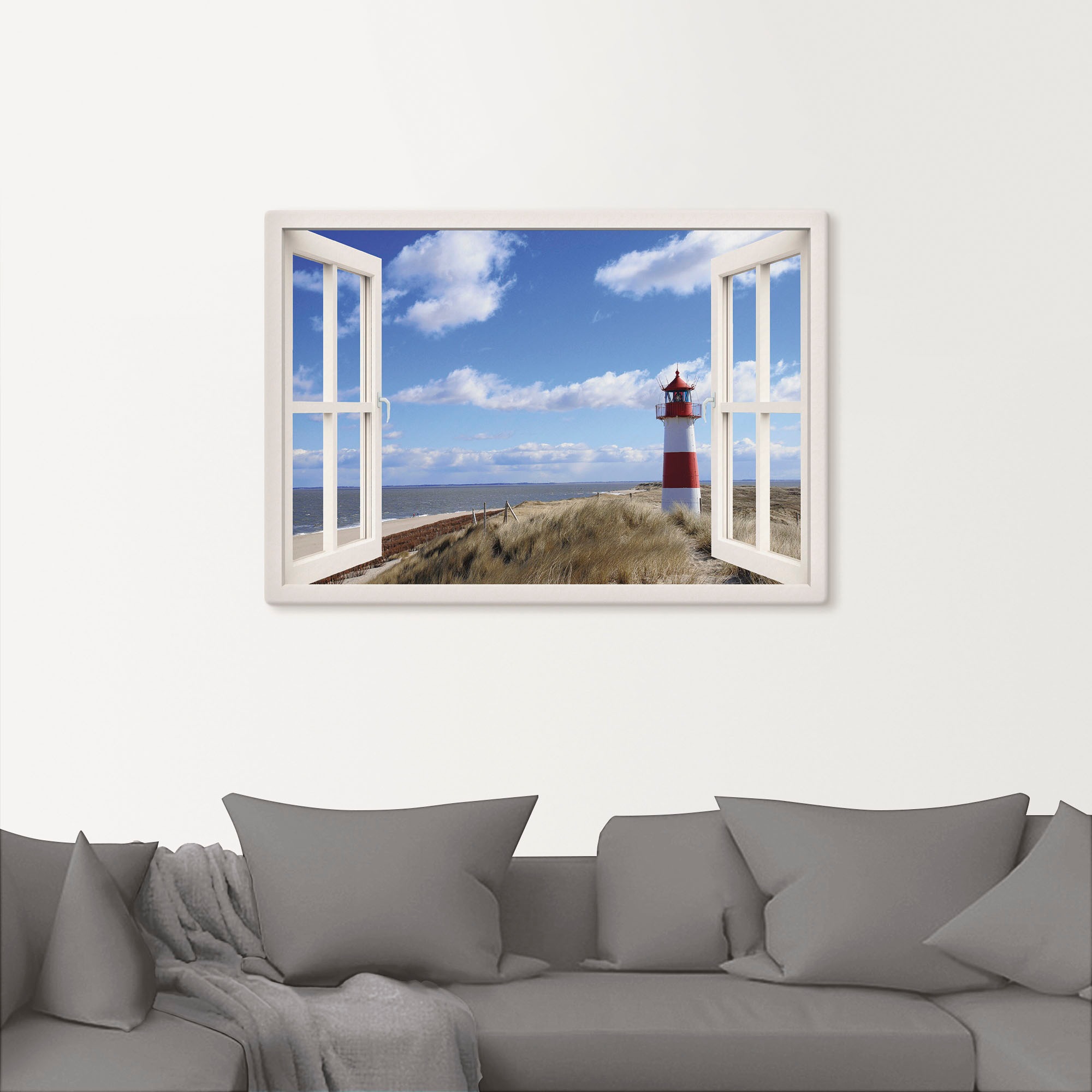 Artland Wandbild »Fensterblick - Leuchtturm Sylt«, Fensterblick, (1 St.), als Leinwandbild, Poster, Wandaufkleber in verschied. Größen