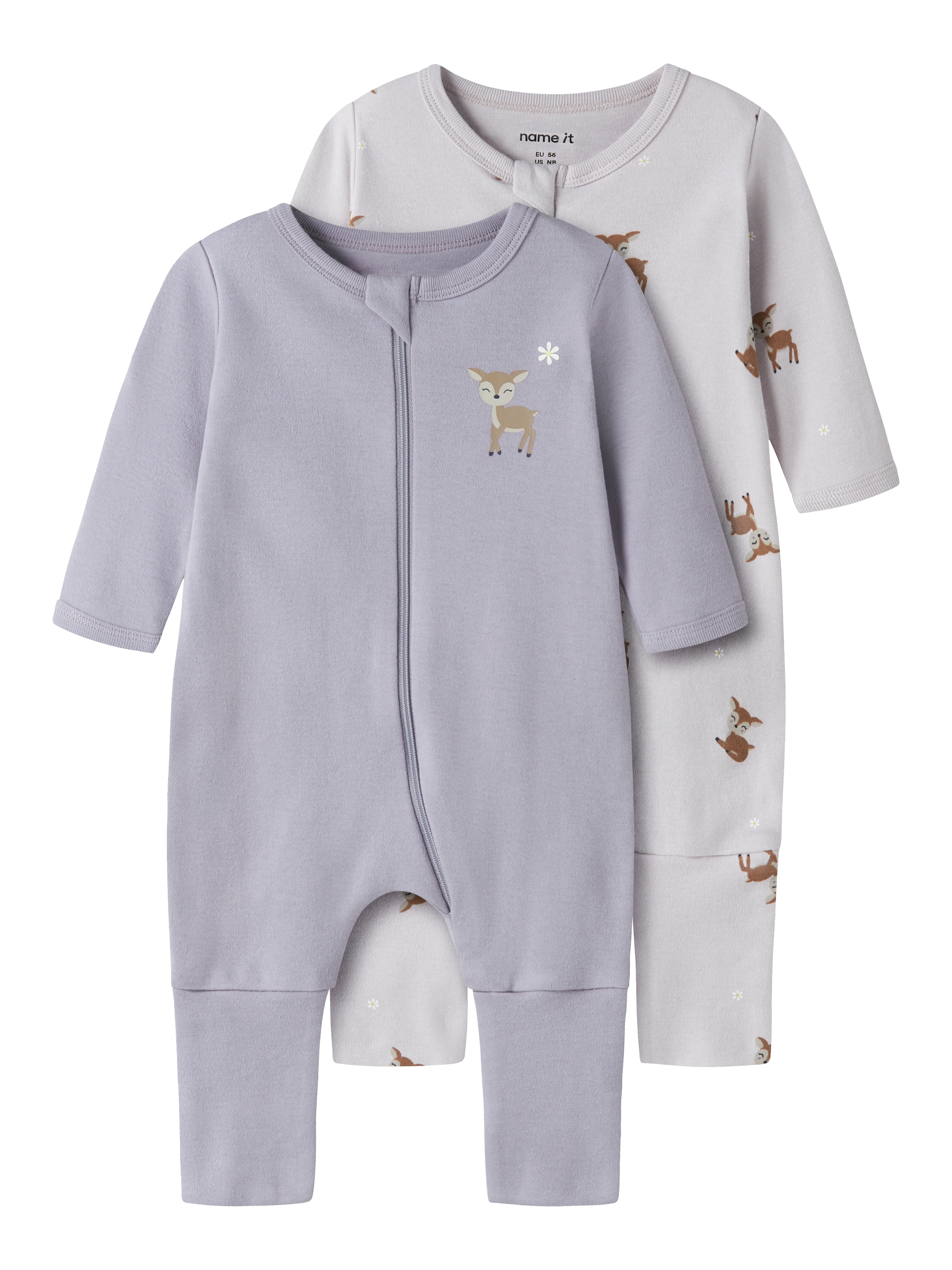 Name It Schlafanzug »NBFNIGHTSUIT 2P ZIP FF LILAC DEER NOOS« Packung, 2 tlg.