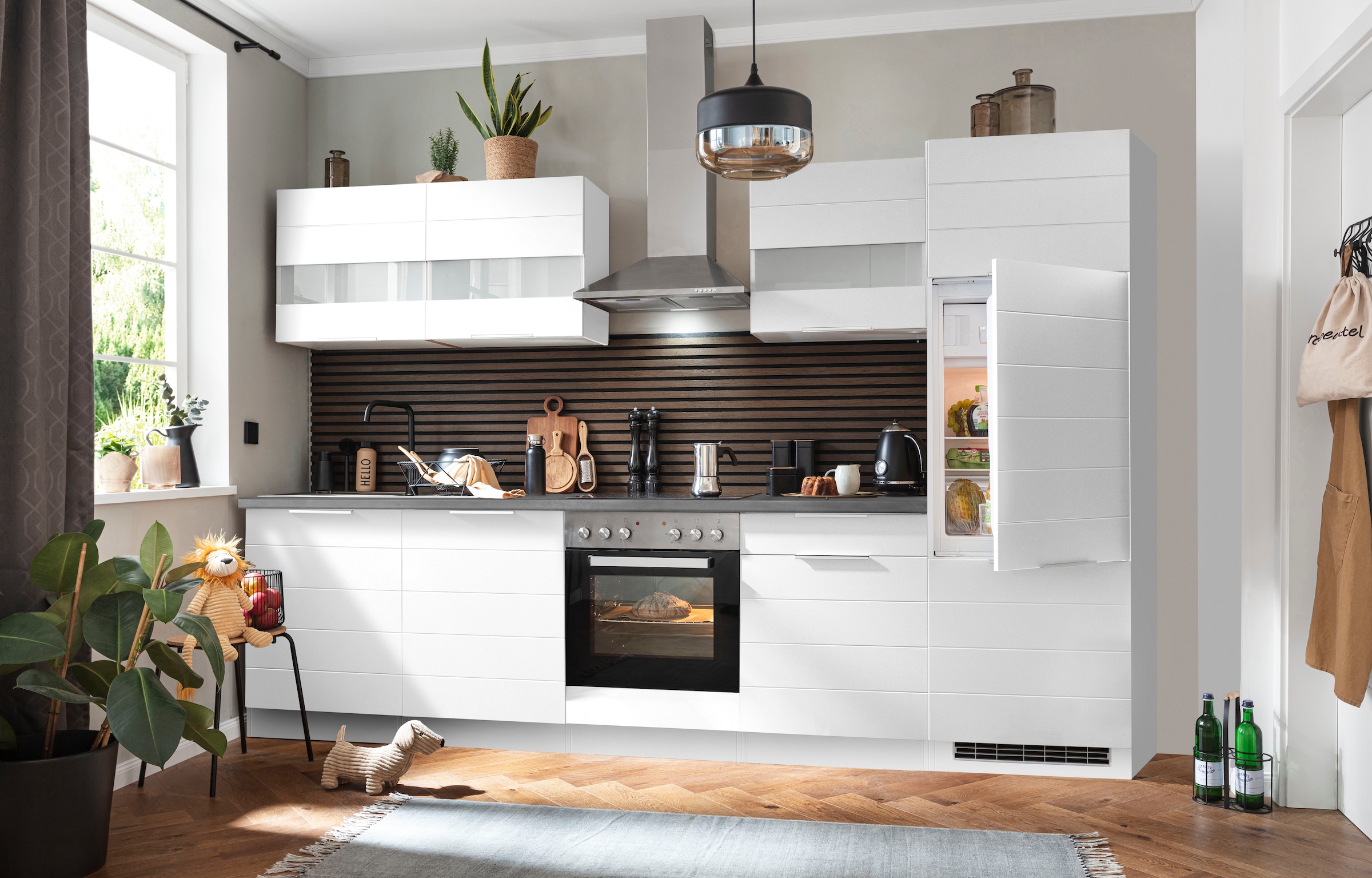 KOCHSTATION Küchenzeile »KS-Luhe« 300 cm breit, wahlweise mit oder ohne E-Geräten, gefräste MDF-Fronten