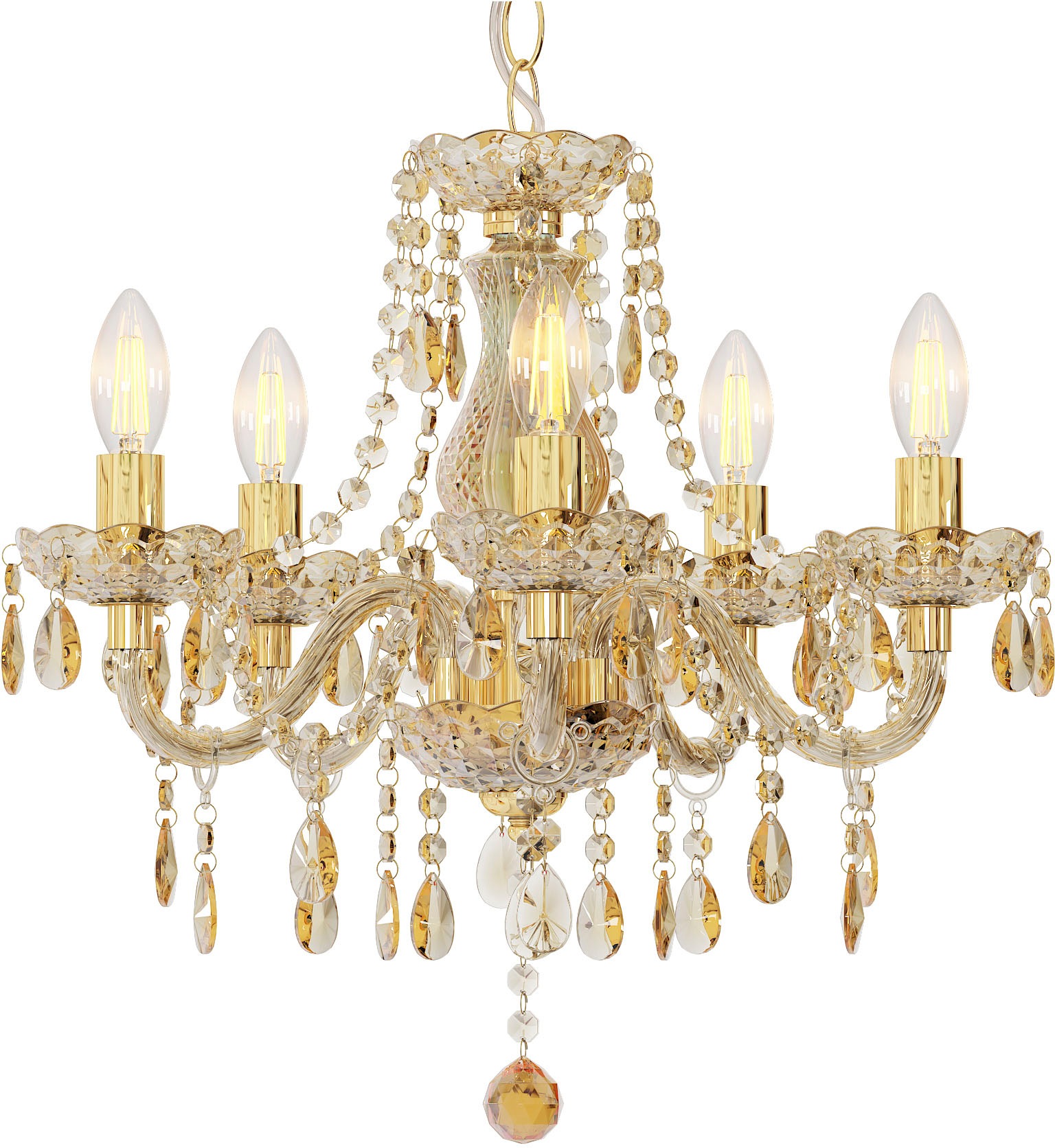 NOWA Kronleuchter »MARIE« E14 1 Stk. Luster, Elegante Leuchte, Kristalle, Hängeleuchte, Pendelleuchte goldfarben