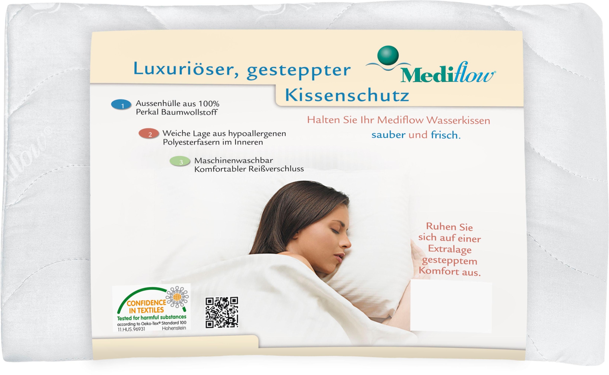 Wasserkissen »Mediflow gesteppter Luxus Schonbezug 5020 40x80cm«, (1 tlg.)