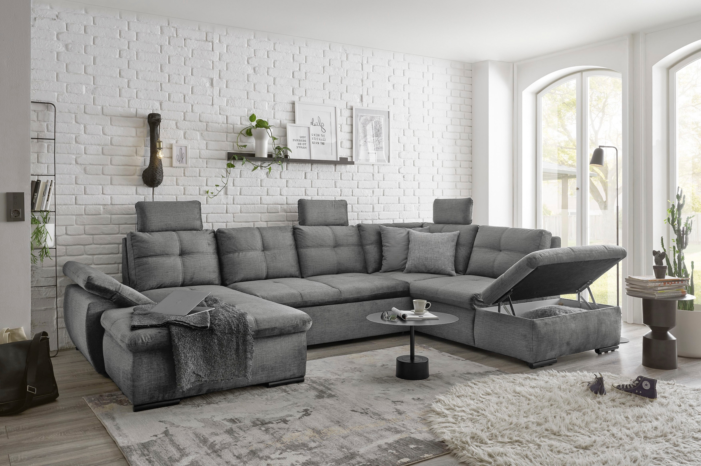 ED EXCITING DESIGN Wohnlandschaft »Alija U-Form«, mit Bettfunktion, Bettkasten, Armteilverstellung & Kopfstützen