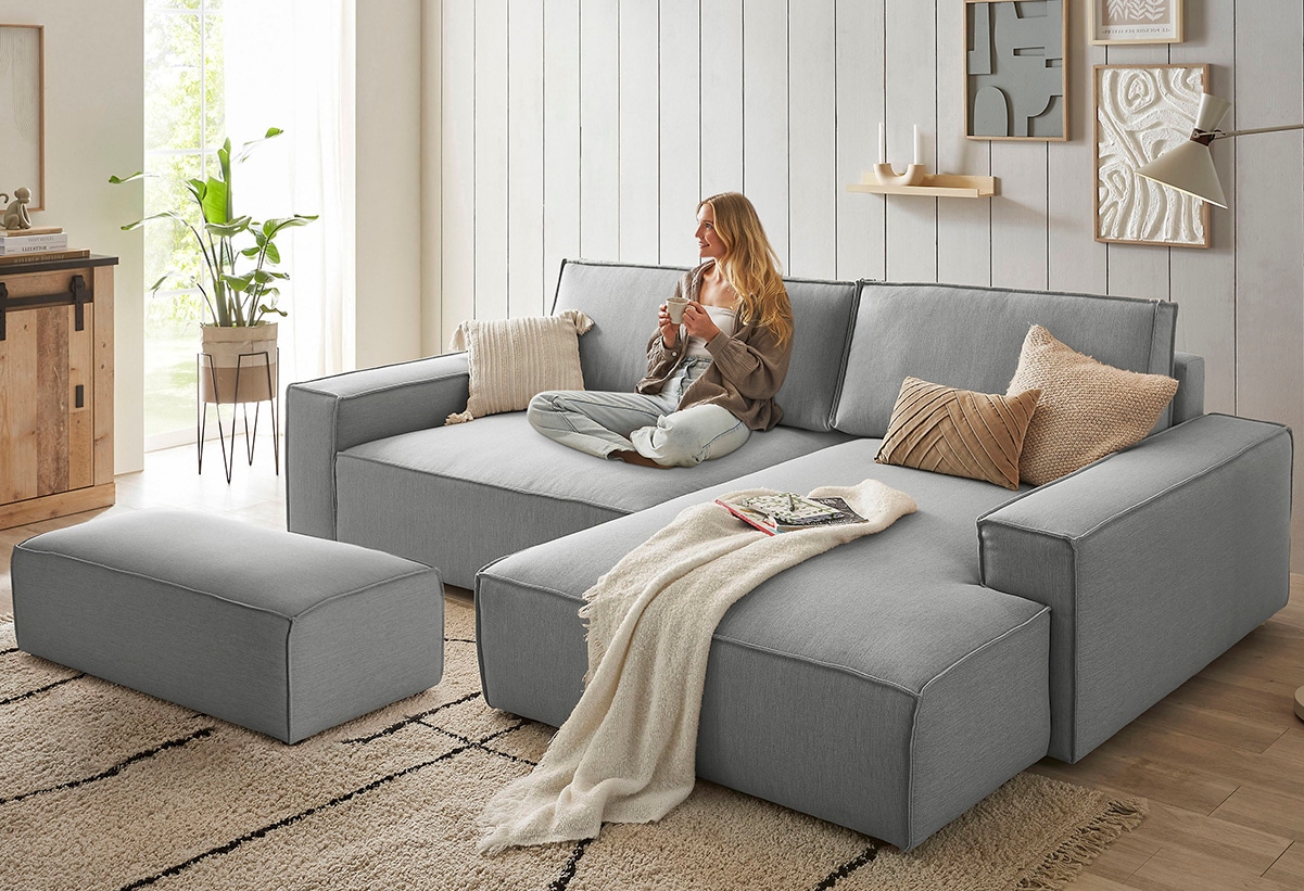 Home affaire Polsterecke »SHERWOOD XXL tief, L-Form, Schlaffunktion, Bigsofa, Cord, Leinenoptik« stellbar zum Schlafsofa (Krokodilverbinder), Cord, Leinenoptik,
