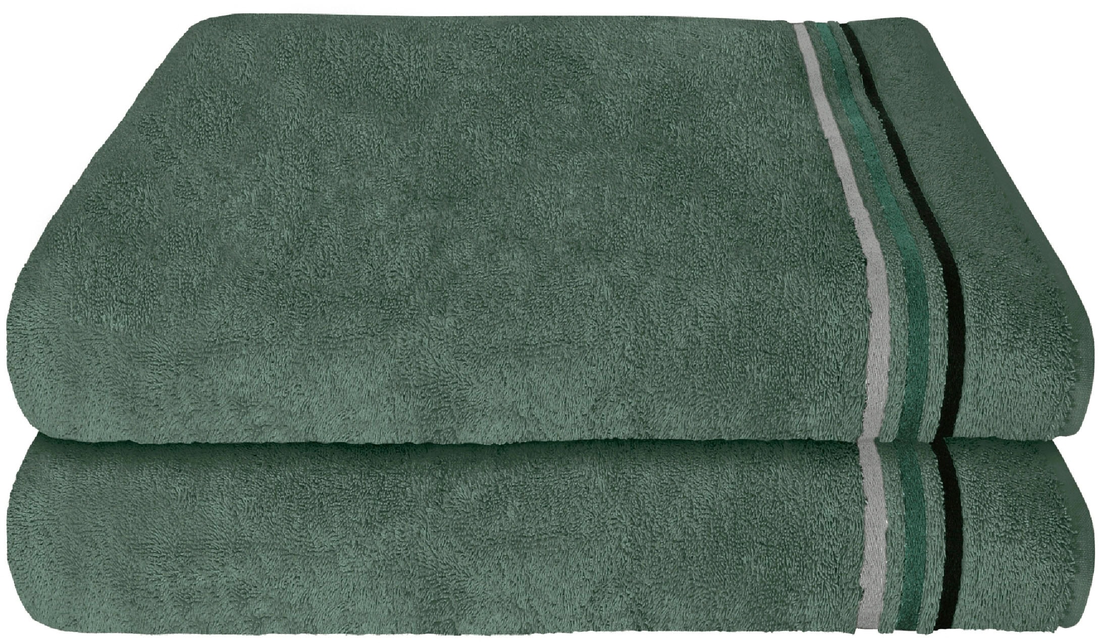 Schiesser Duschtücher »Skyline Color aus 100 % Baumwolle mit eleganter Streifenbordüre«, (Set, 2 St., 2 Badetücher (70x140 cm), MADE IN GREEN by OEKO-TEX®