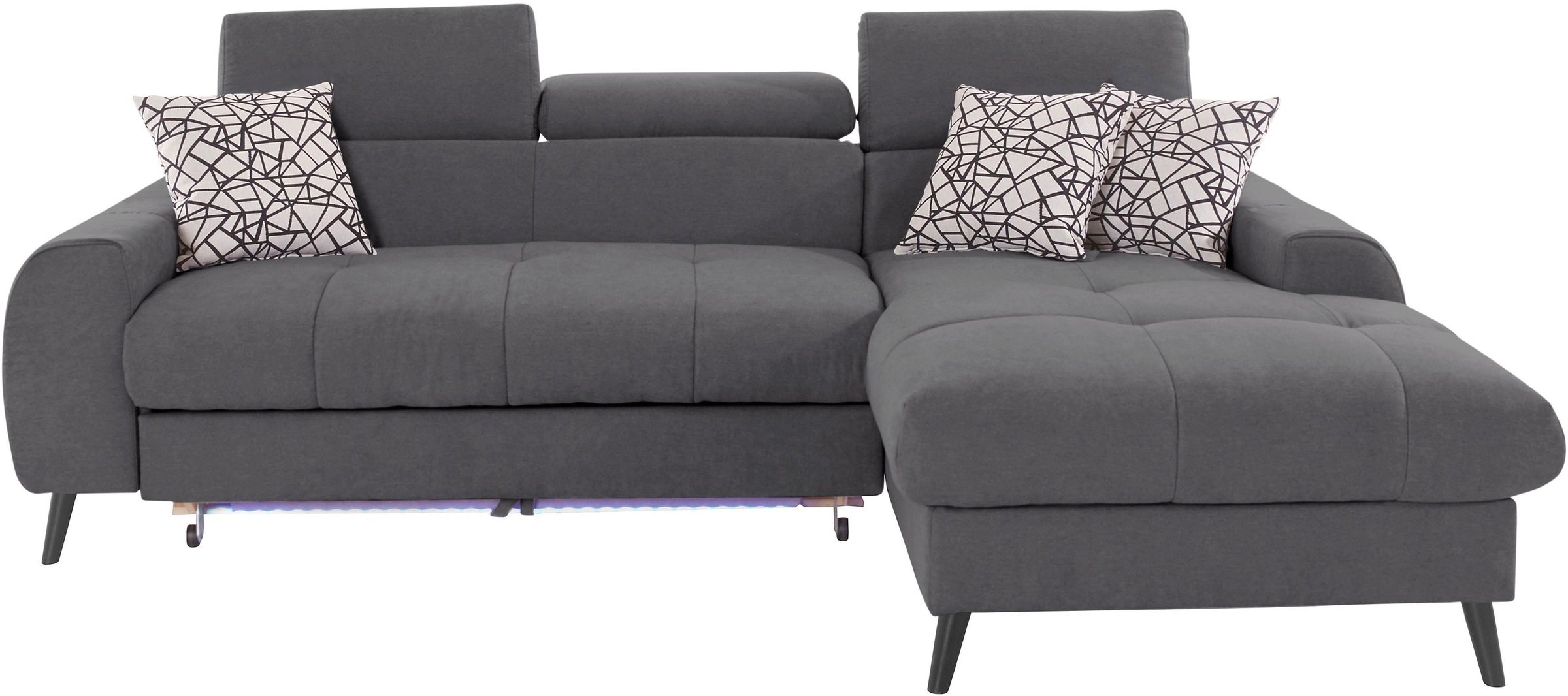 COTTA Ecksofa »Mia L-Form mit 3 Zierkissen«, wahlweise mit Bettfunktion, Bettkasten, Beleuchtung & Wireless-Charger