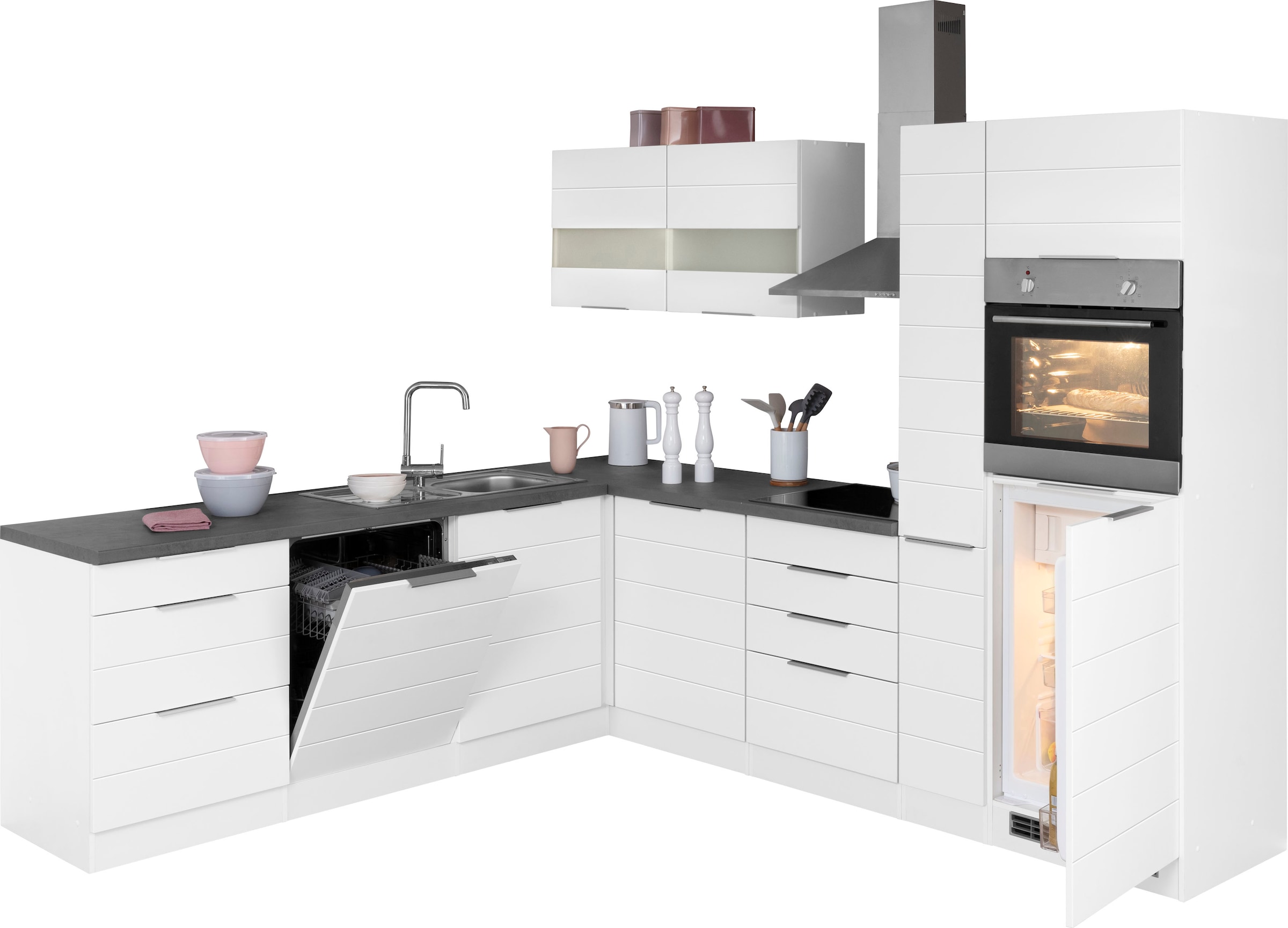 KOCHSTATION Winkelküche »KS-Luhe«, Stellbreite 240x270 cm, wahlweise mit oder ohne E-Geräten, MDF-Fronten