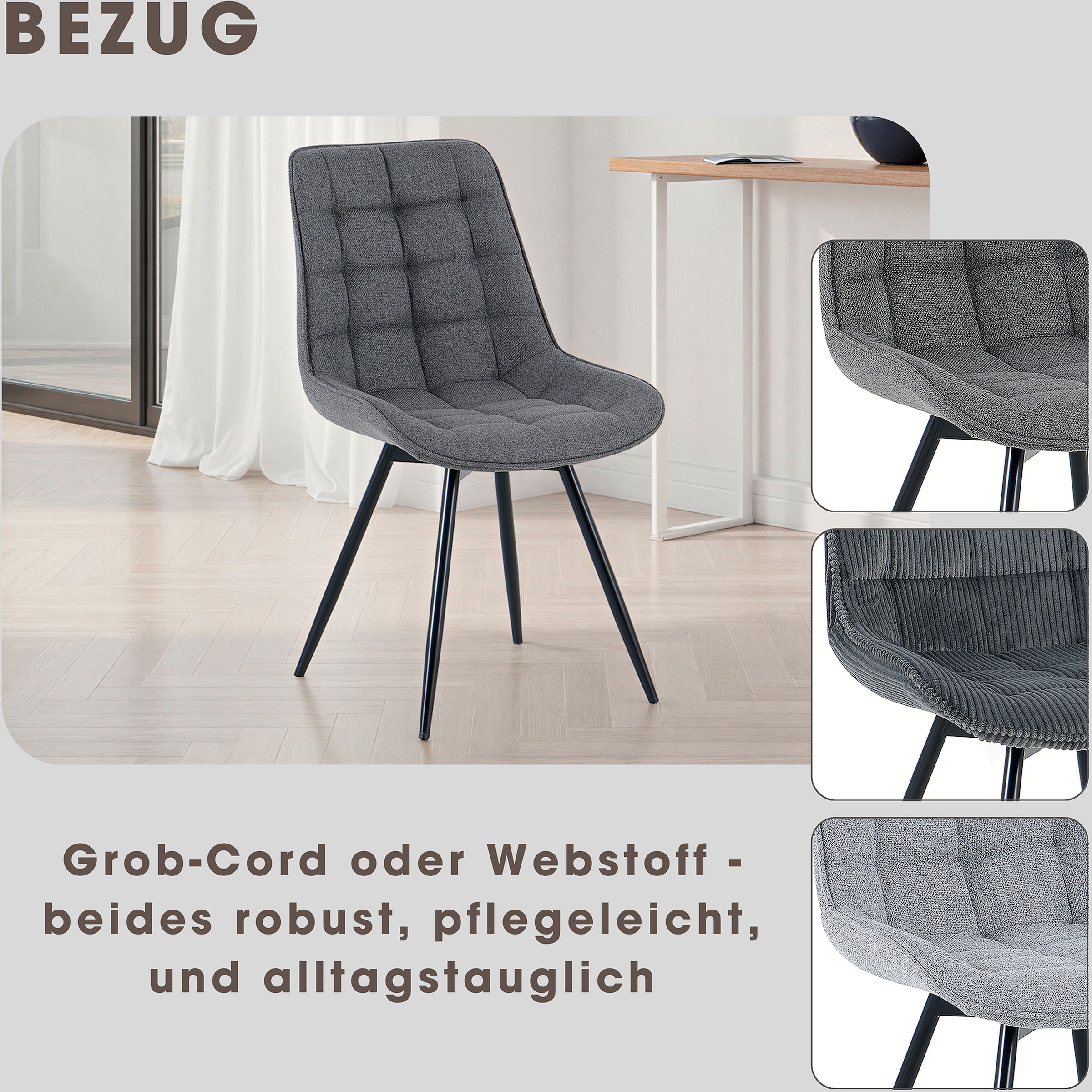 OTTO home Esszimmerstuhl »Catania« (Set) 2 Stk.bequemer Stuhl, 360 Grad drehbar in verschiedenen Stoffen und Farben.