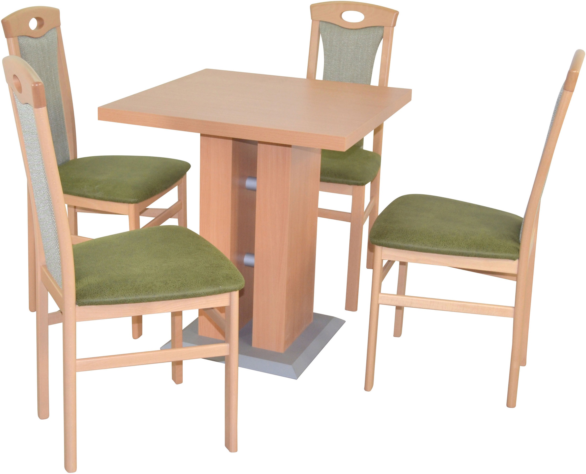 HOFMANN LIVING AND MORE Essgruppe »5tlg. Tischgruppe« Spar-Set, 5tlg. Tischgruppe, 5 Stk. tlg. Stühle montiert Buche-Nachbildung + grün +...