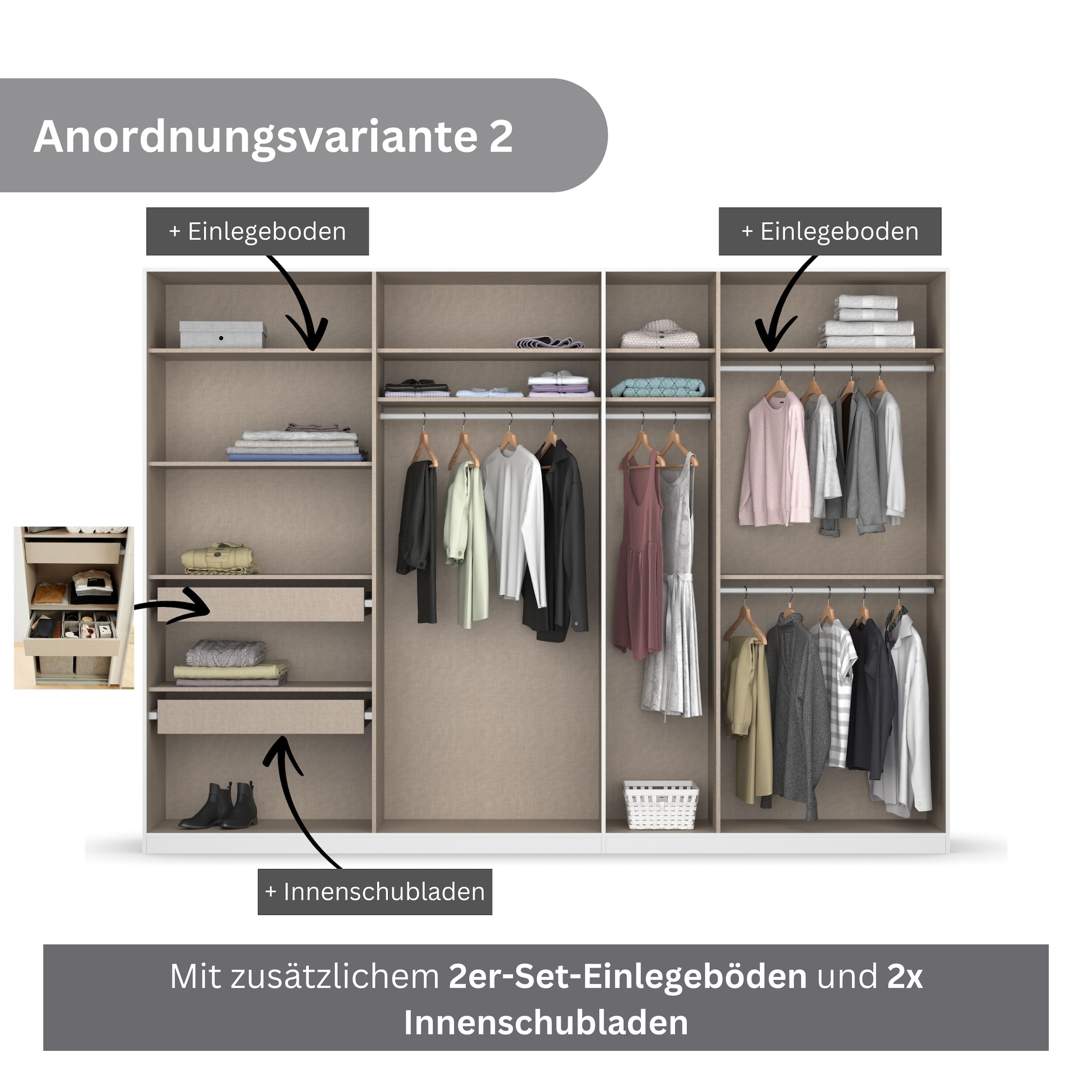 rauch Drehtürenschrank »Koluna«, mit Spiegel, inkl. 2 Innenschubladen sowie extra Böden
