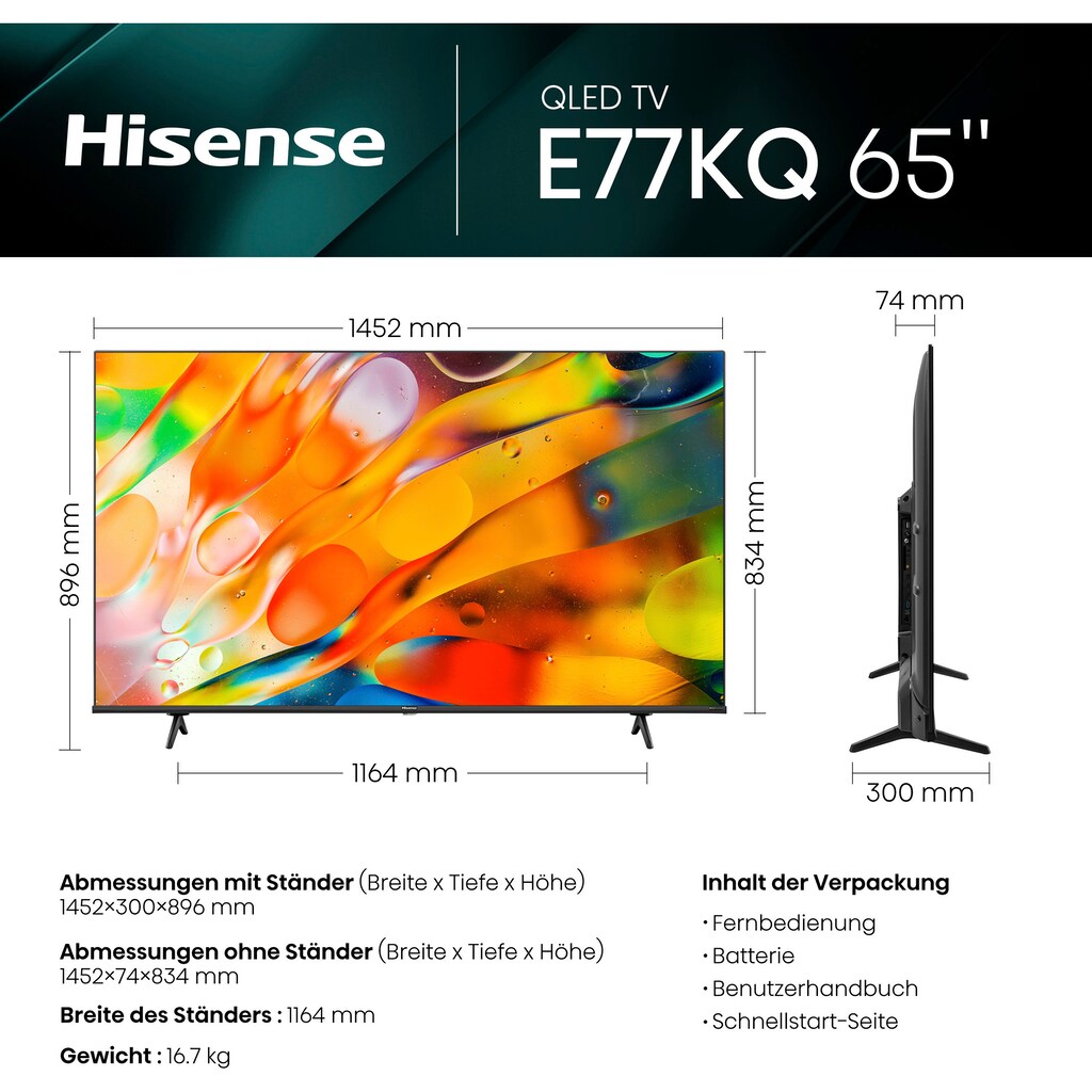 Hisense QLED-Fernseher »65E7KQ«, 164 cm/65 Zoll, 4K Ultra HD, Smart-TV