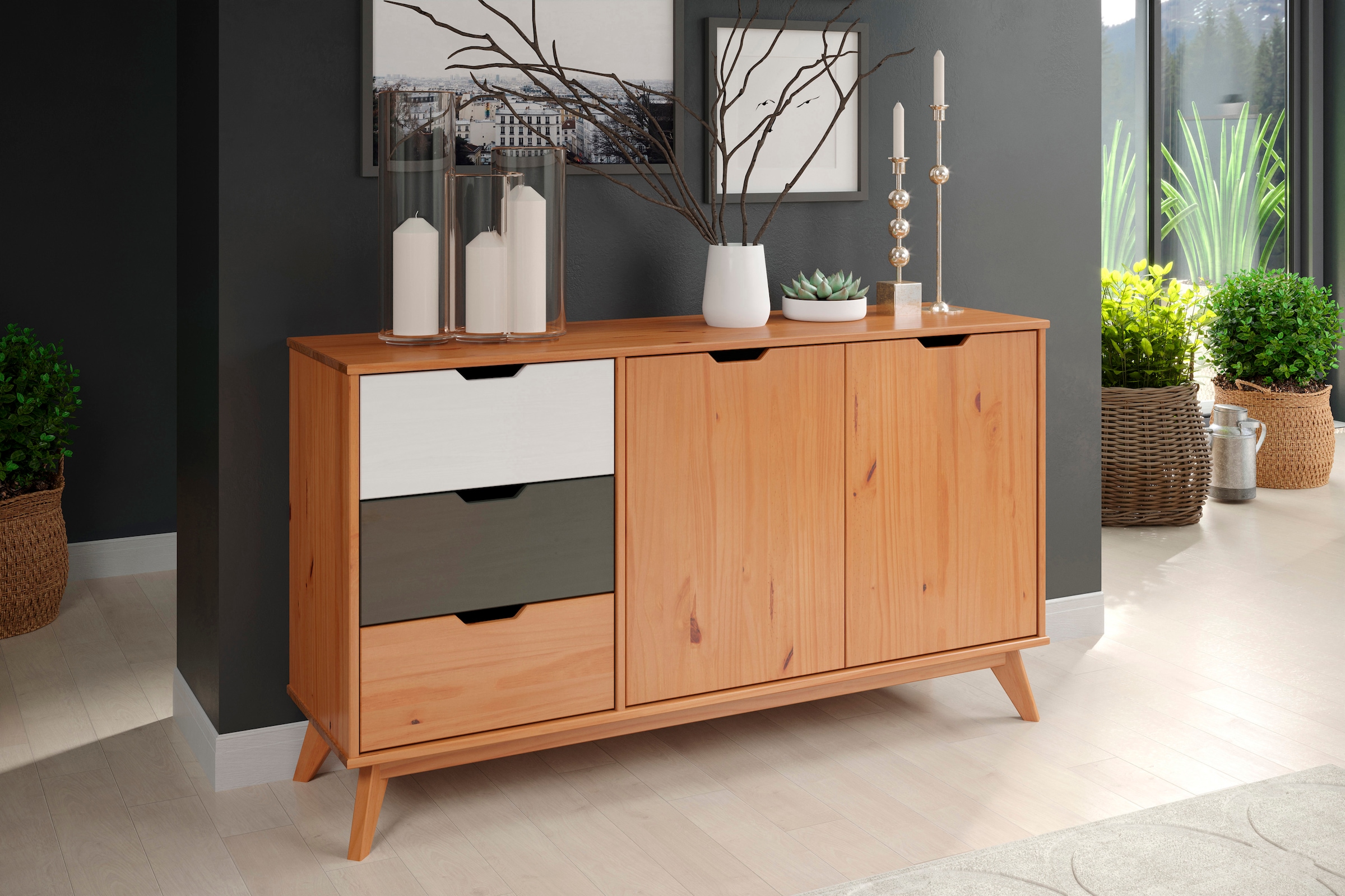 INTER-FURN Sideboard »Scandik«, Kommode, praktisch und aus massiver Kiefer, Breite 140 cm