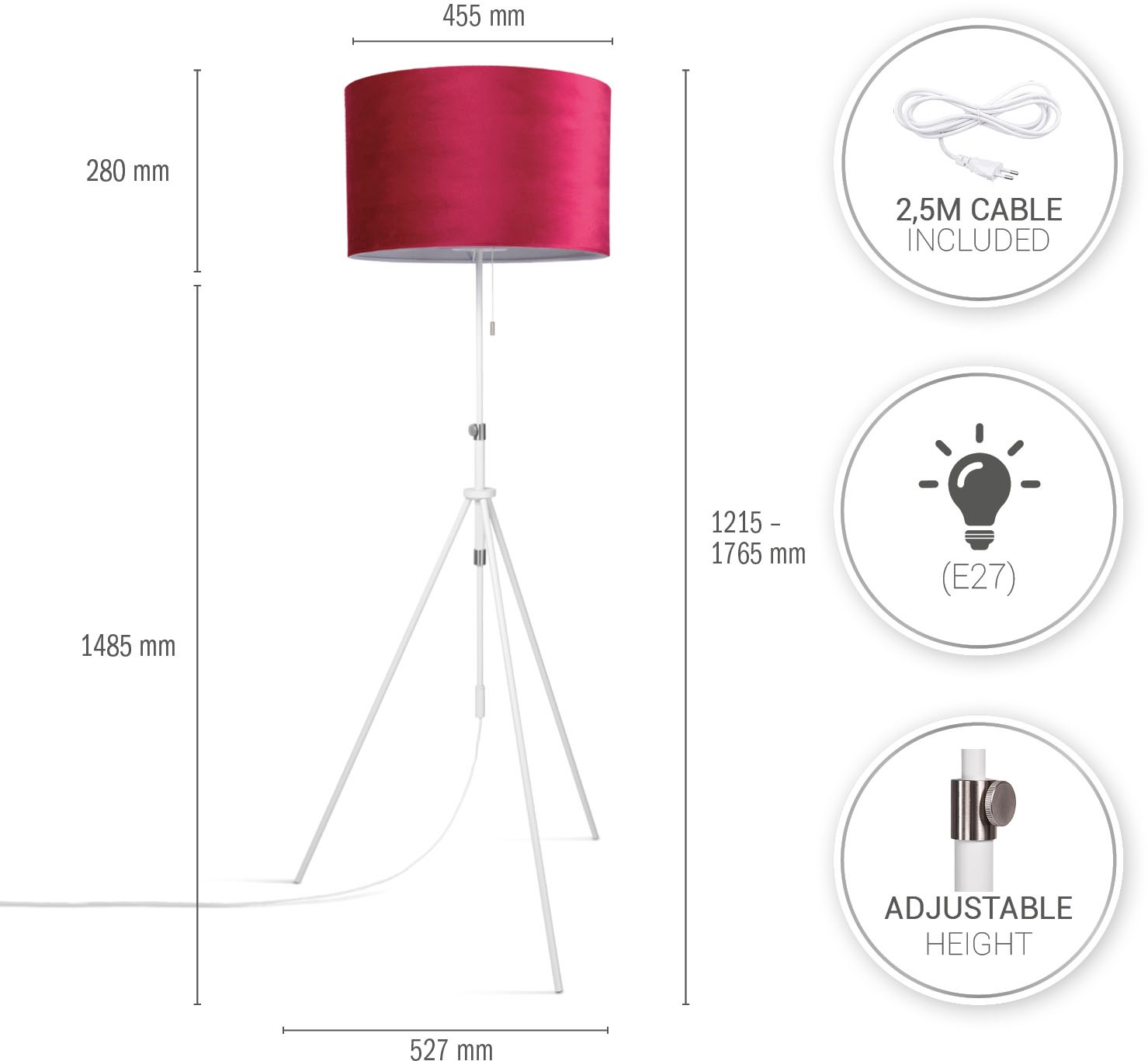 Paco Home Stehlampe »Naomi uni Color« E27 Wohnzimmer Höhenverstellbar 121,5 günstig online kaufen