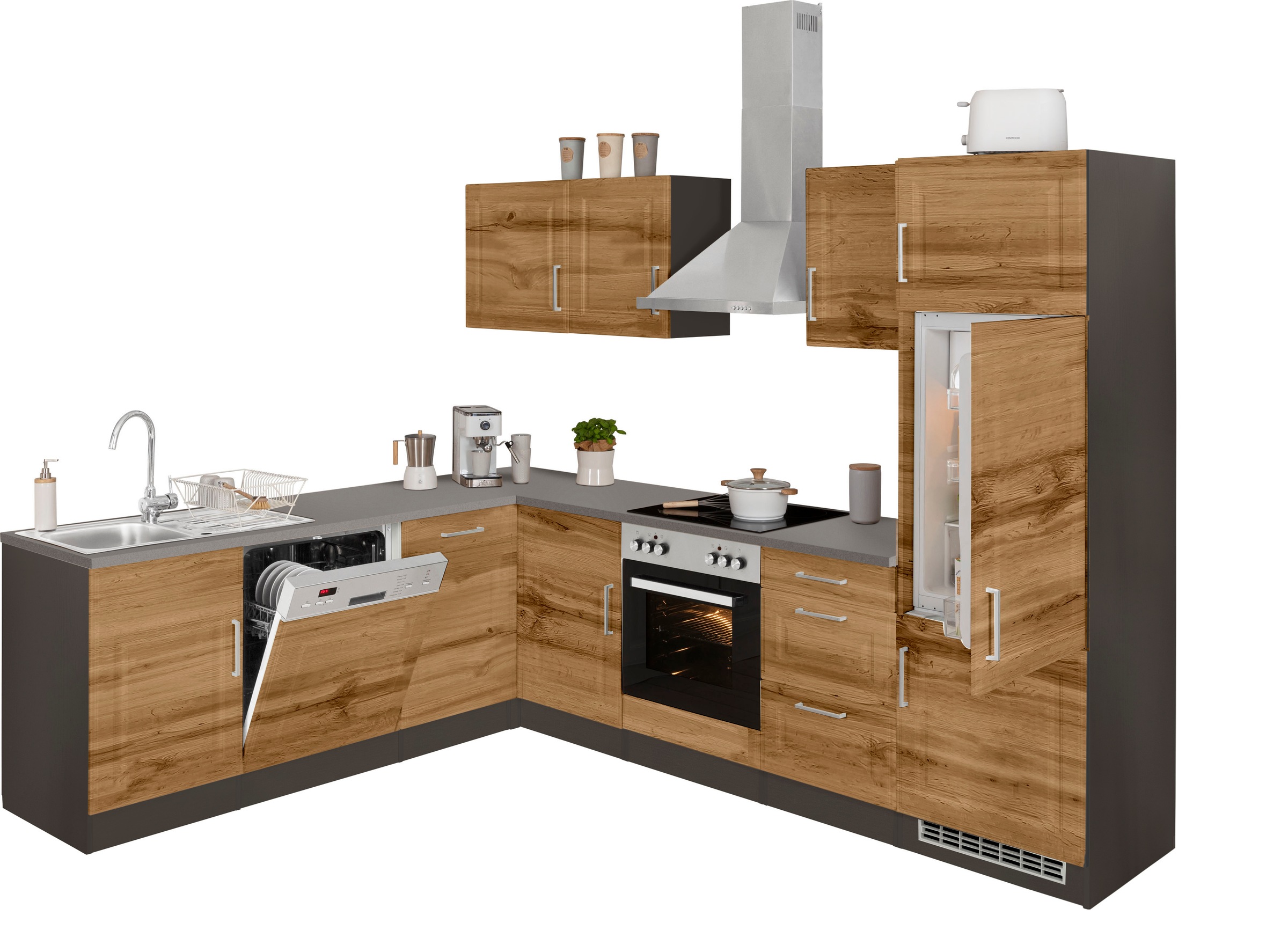 KOCHSTATION Winkelküche »KS-Stockholm«, Stellbreite 220/280 cm, mit hochwertigen MDF Fronten im Landhaus-Stil