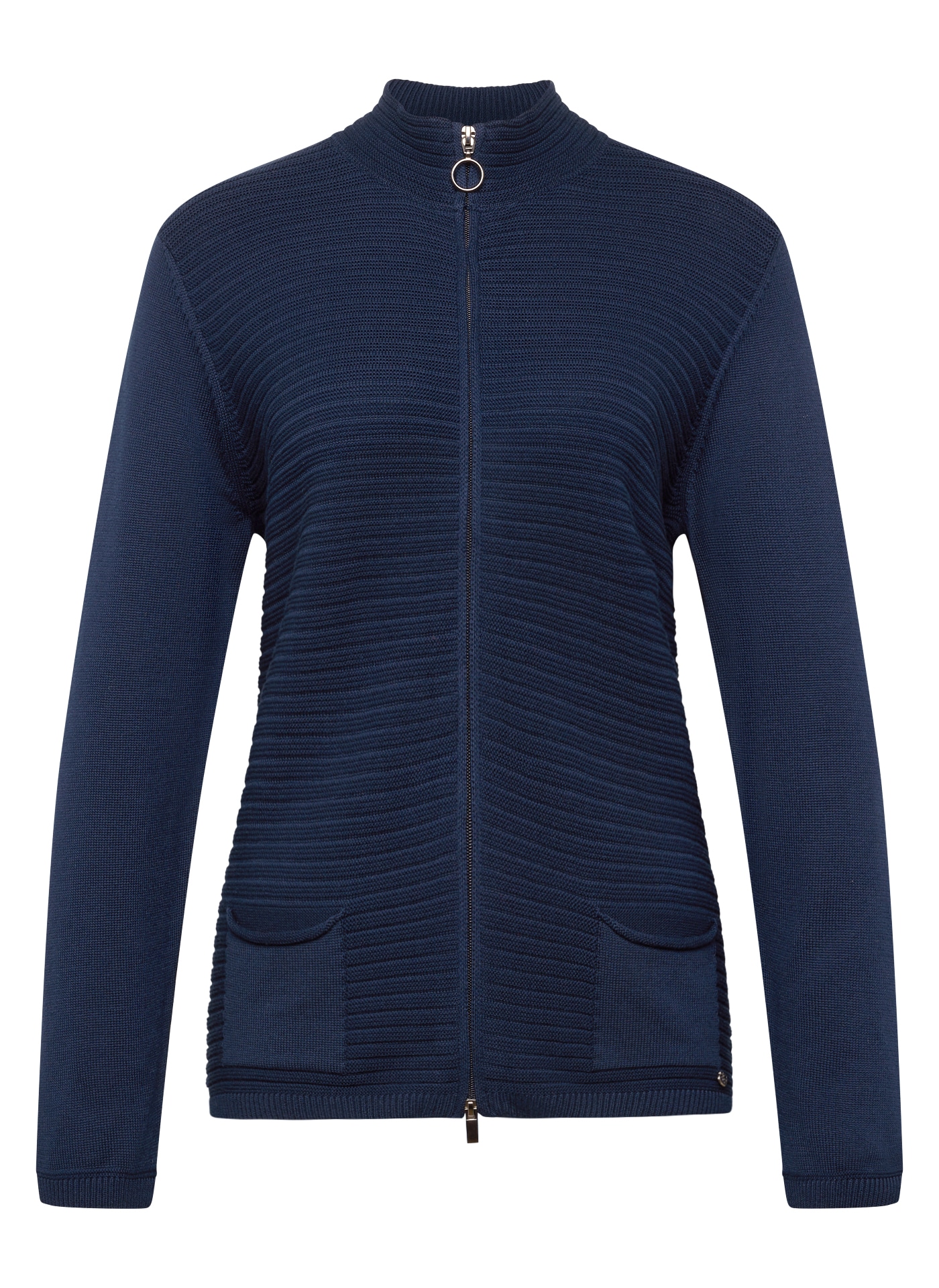 Rabe Strickjacke mit Reißverschluss und Stehkragen