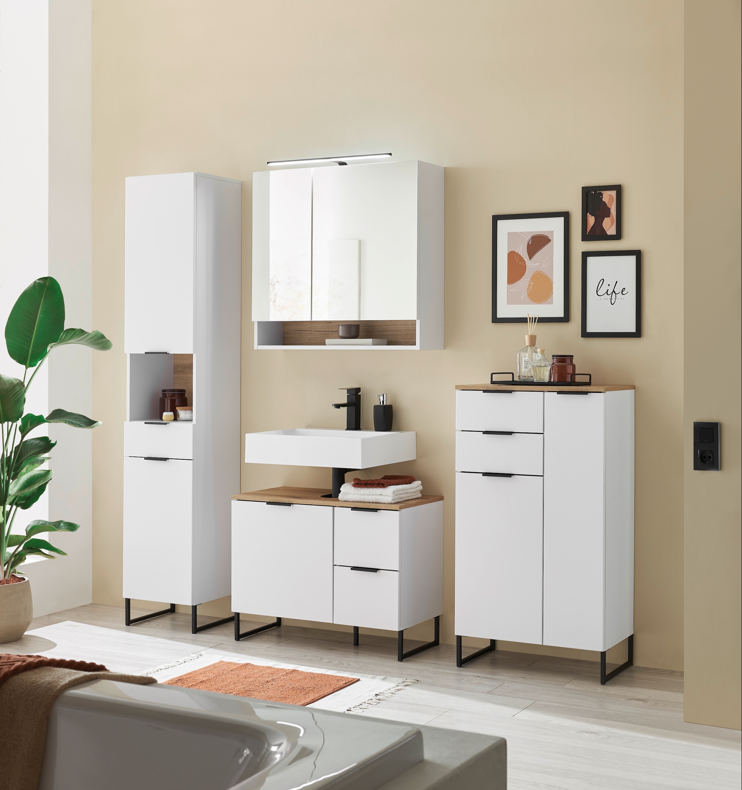 BASIC by Balculina Waschbeckenunterschrank »Denver Waschbeckenunterschrank, Badezimmerschrank BxHxT 80x60x35« 1 Stk. tlg. Breite 80 cm, Tür L/R montierbar, Softclose