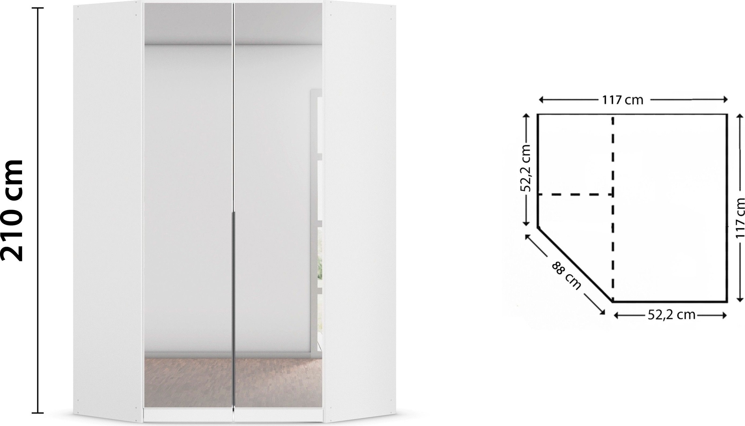 rauch Eckkleiderschrank »Kleiderschrank Schrank Ankleidezimmer Schlafzimmer Garderobe AGORDO«, (in zwei Griff-Farben), mit Spiegeltüren, voll ausgestattet mit viel Stauraum MADE IN GERMANY