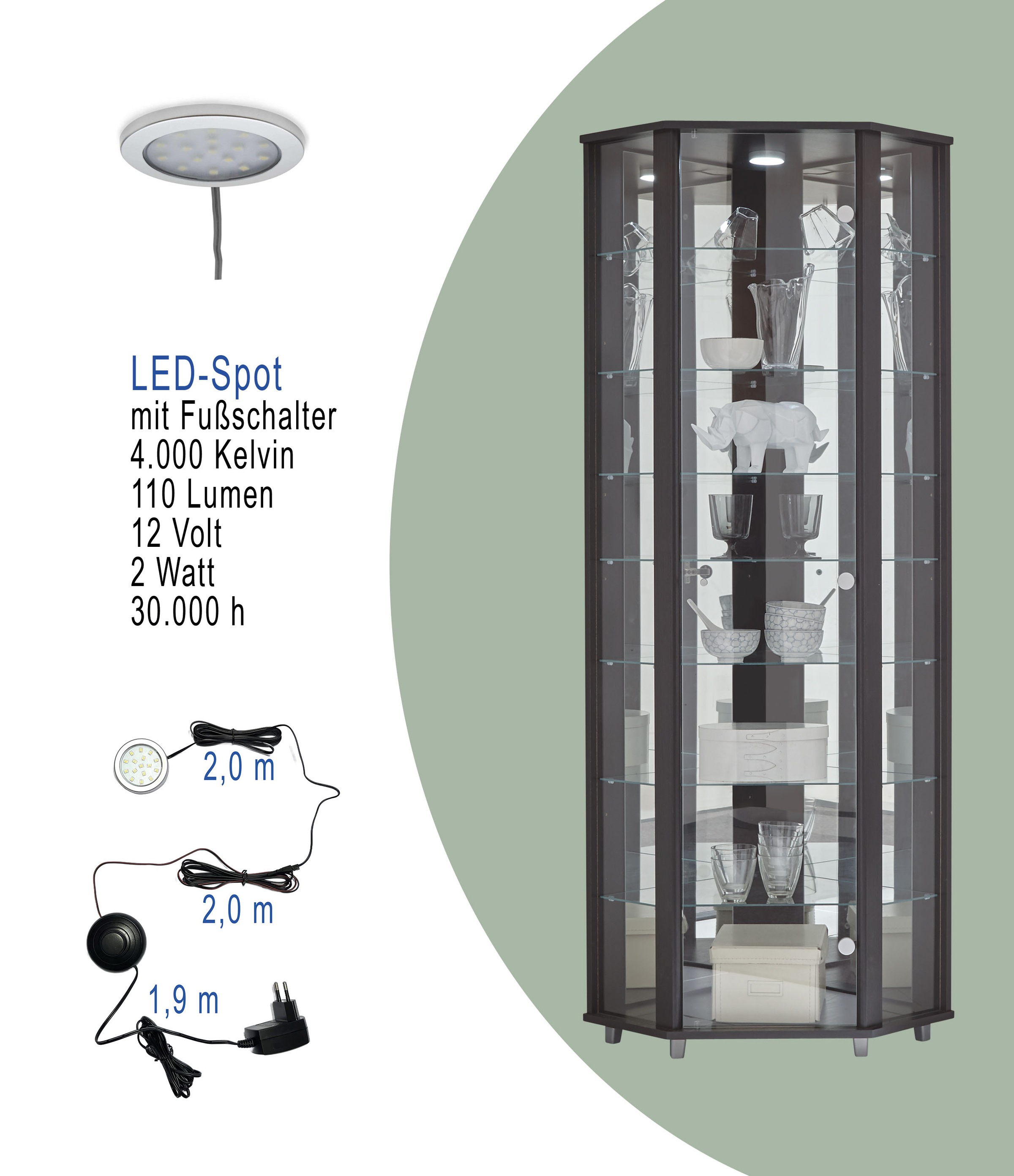 fif möbel Eckvitrine »TRIO Höhe ca. 172 cm, ink. Beleuchtung«, Eckvitrine/Glasvitrine 1x Glastür, perfekt für Sammler, Sammlervitrine