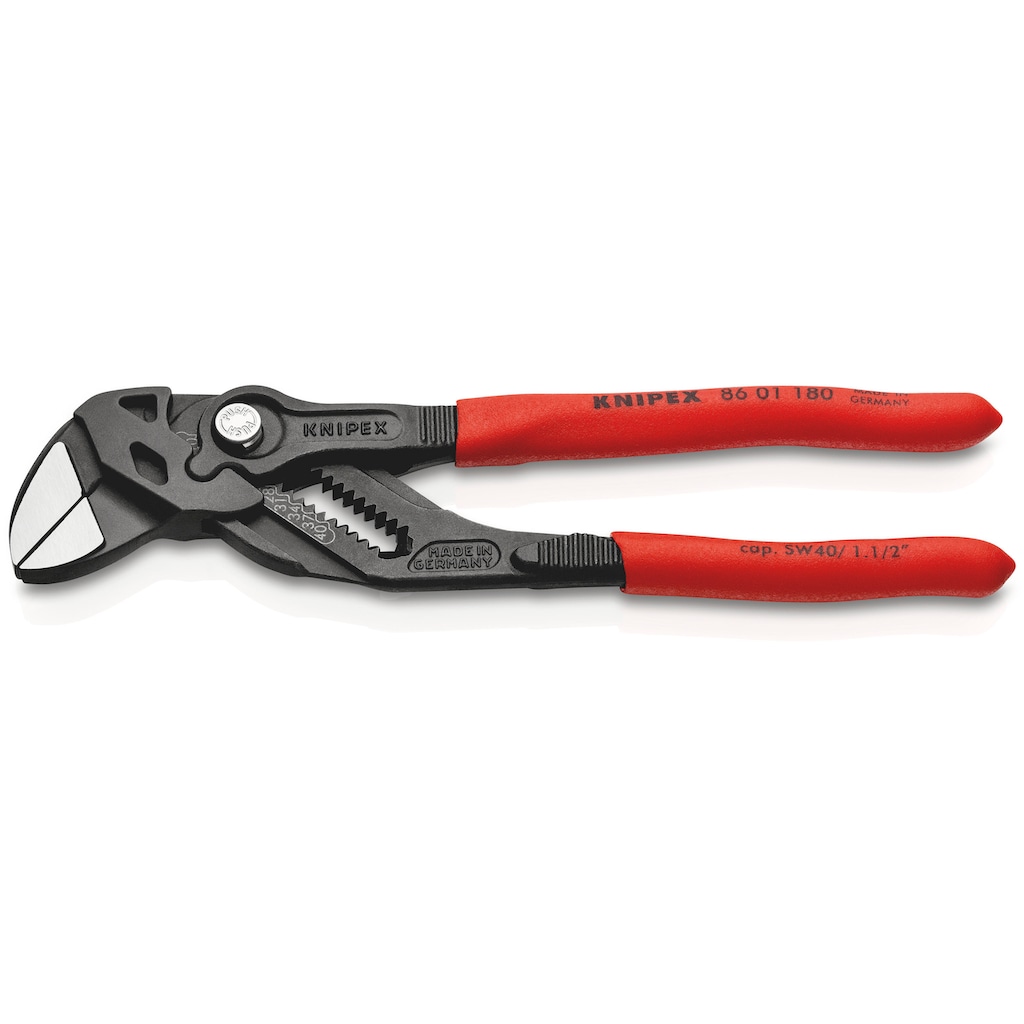 Knipex Zangenschlüssel »86 01 180 Zange und Schraubenschlüssel in einem Werkzeug«, (1 tlg.), grau atramentiert, mit Kunststoff überzogen 180 mm