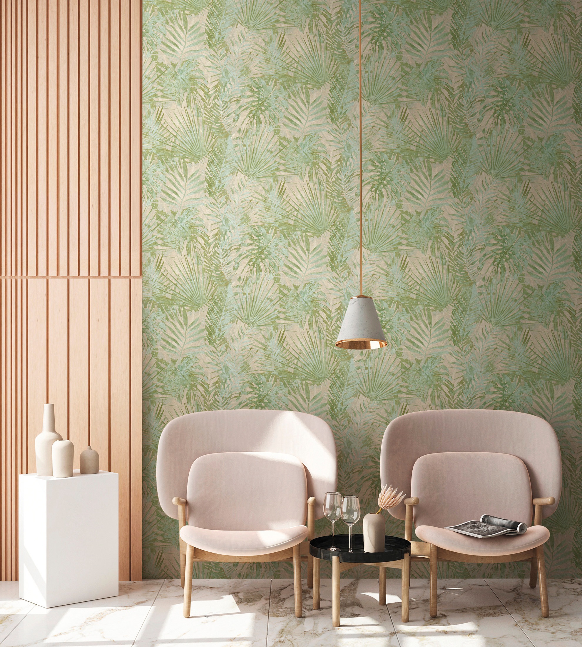 A.S. Création Vliestapete »Natural Living Dschungelblätter«, matt-gemustert-neutral, Dschungel Tapete Vlies Vlies Wand Tapeten Wohnzimmer Schlafzimmer Flur
